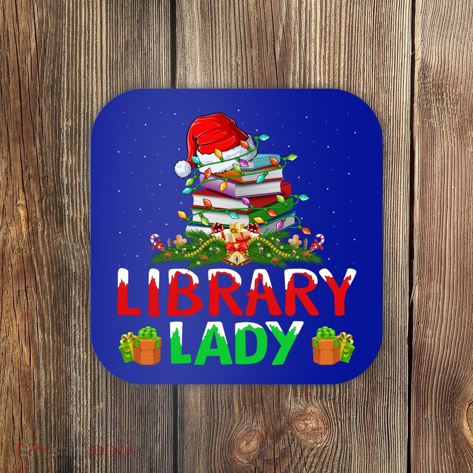 Xmas Lights Books Library Lady Librarian Christmas Cool Gift Coaster