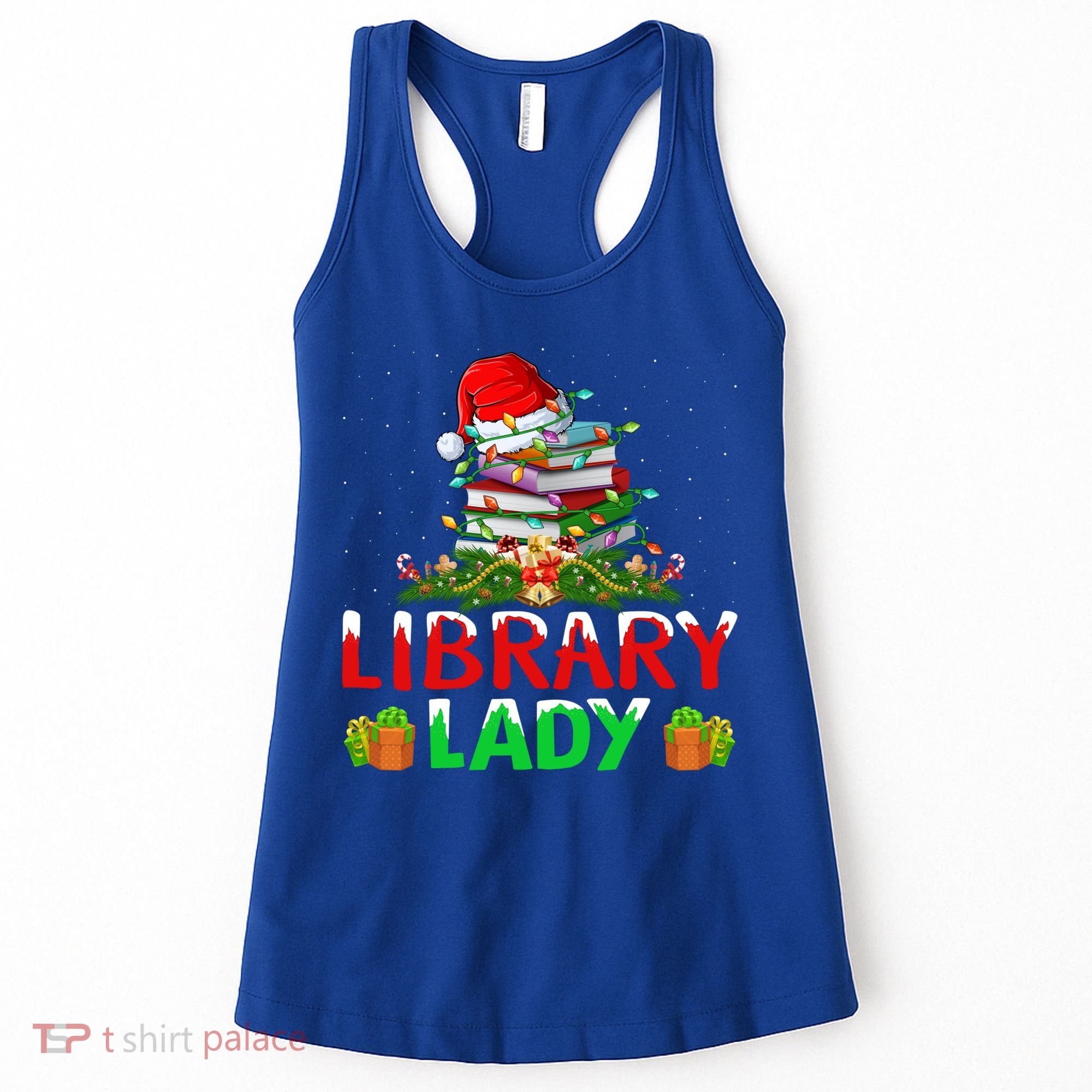 Xmas Lights Books Library Lady Librarian Christmas Cool Gift Women's Tank Top