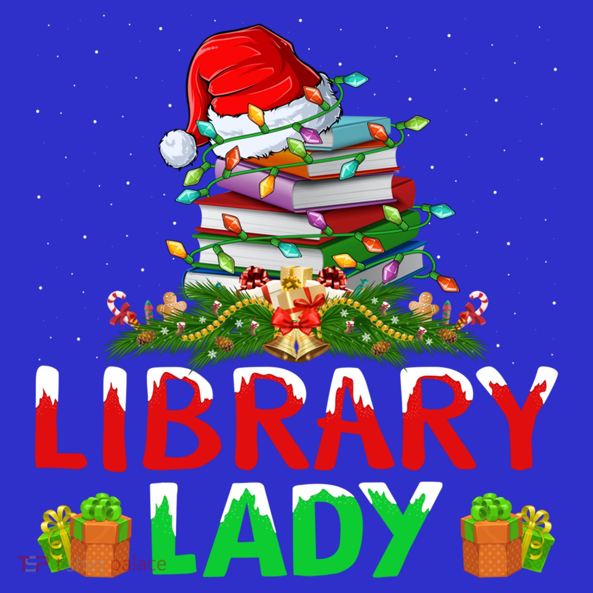 Xmas Lights Books Library Lady Librarian Christmas Cool Gift Women's Tank Top