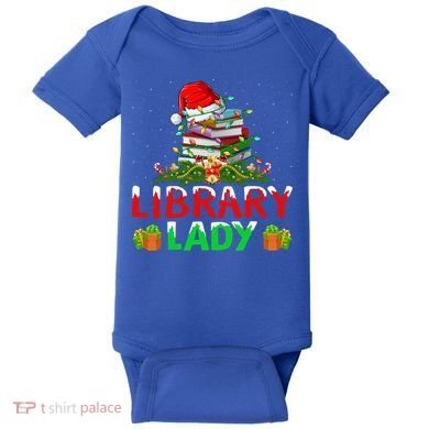 Xmas Lights Books Library Lady Librarian Christmas Cool Gift Baby Bodysuit