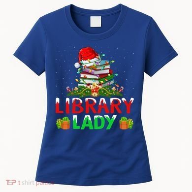 Xmas Lights Books Library Lady Librarian Christmas Cool Gift Women's T-Shirt
