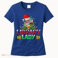 Xmas Lights Books Library Lady Librarian Christmas Cool Gift Women's T-Shirt thumb 0