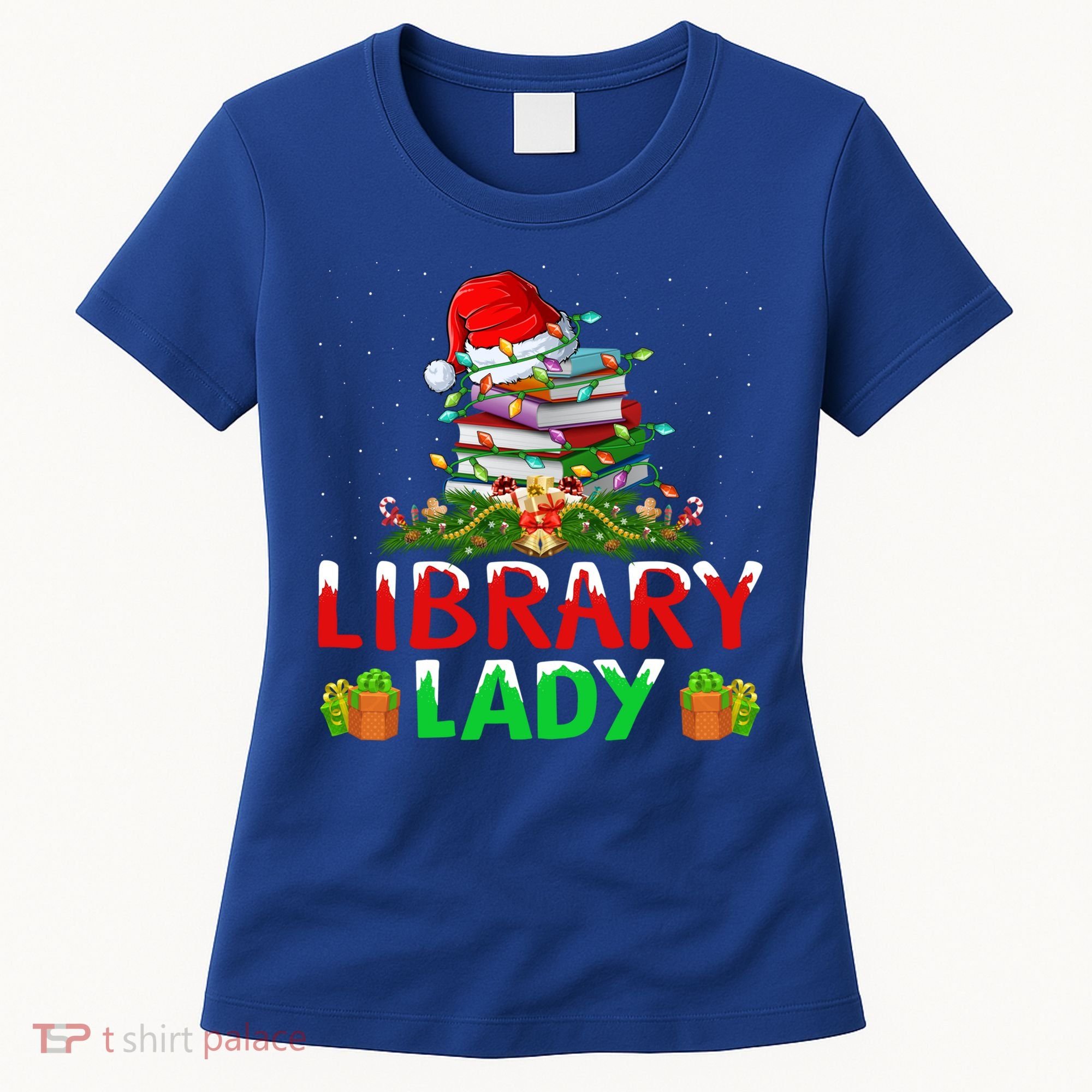 Xmas Lights Books Library Lady Librarian Christmas Cool Gift Women's T-Shirt