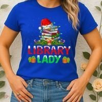 Xmas Lights Books Library Lady Librarian Christmas Cool Gift Women's T-Shirt thumb 2