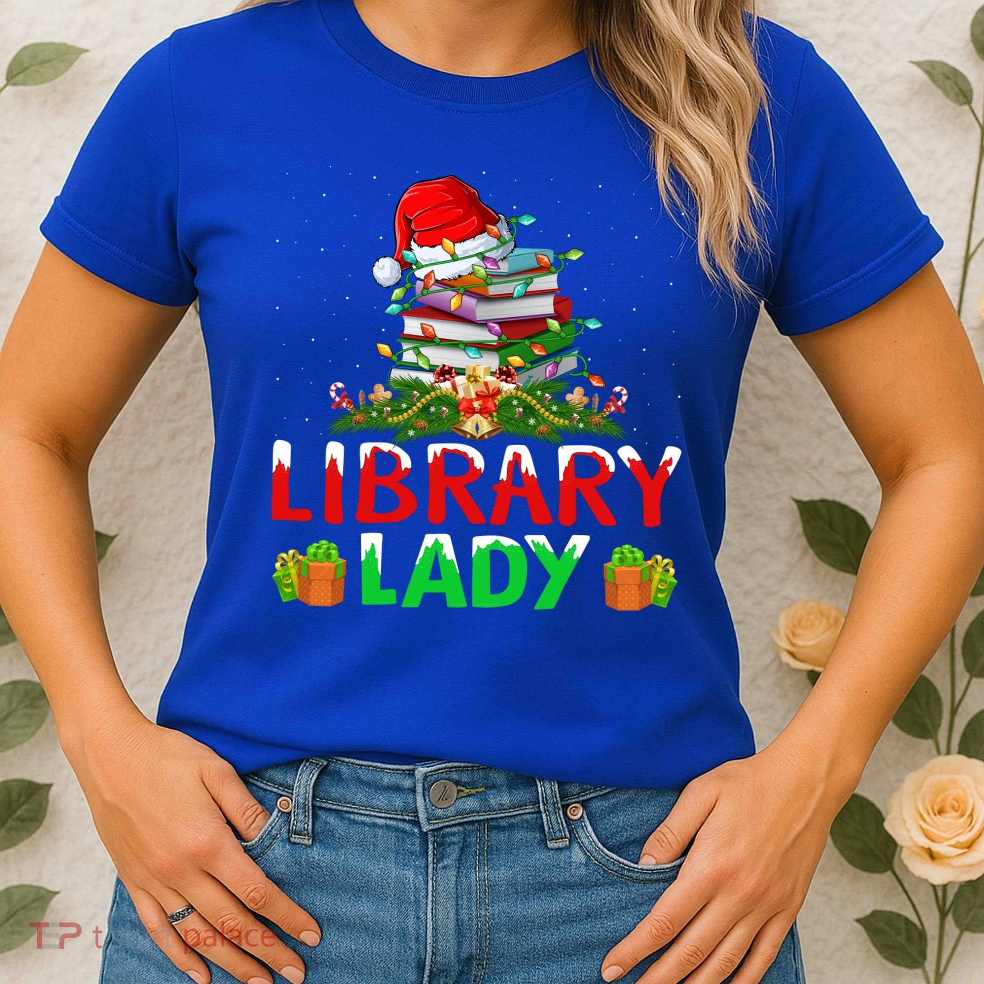 Xmas Lights Books Library Lady Librarian Christmas Cool Gift Women's T-Shirt