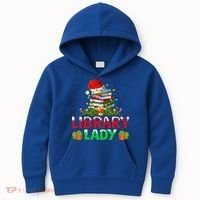 Xmas Lights Books Library Lady Librarian Christmas Cool Gift Kids Hoodie thumb 0