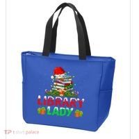 Xmas Lights Books Library Lady Librarian Christmas Cool Gift Tote Bag thumb 3