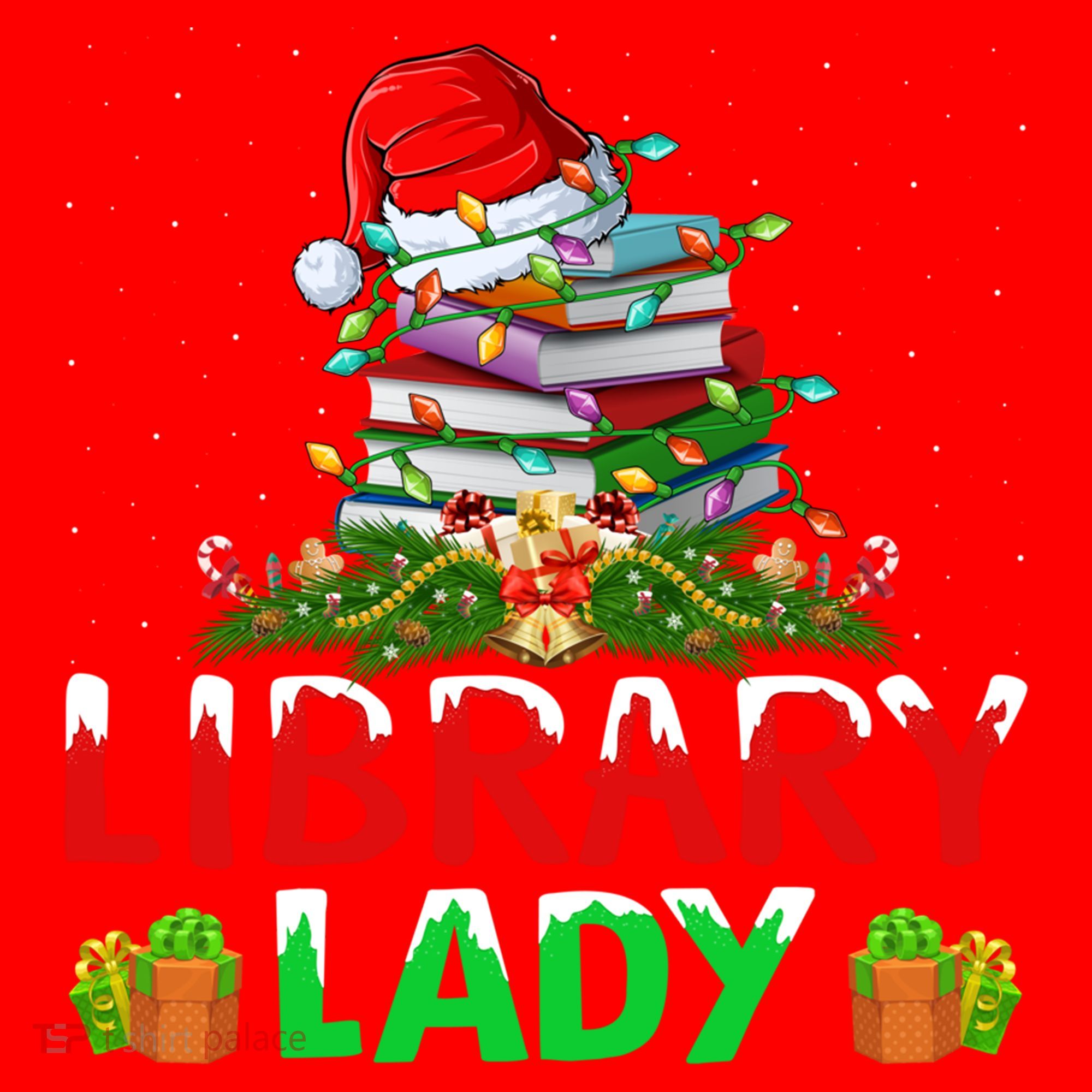 Xmas Lights Books Library Lady Librarian Christmas Cool Gift Santa Hat