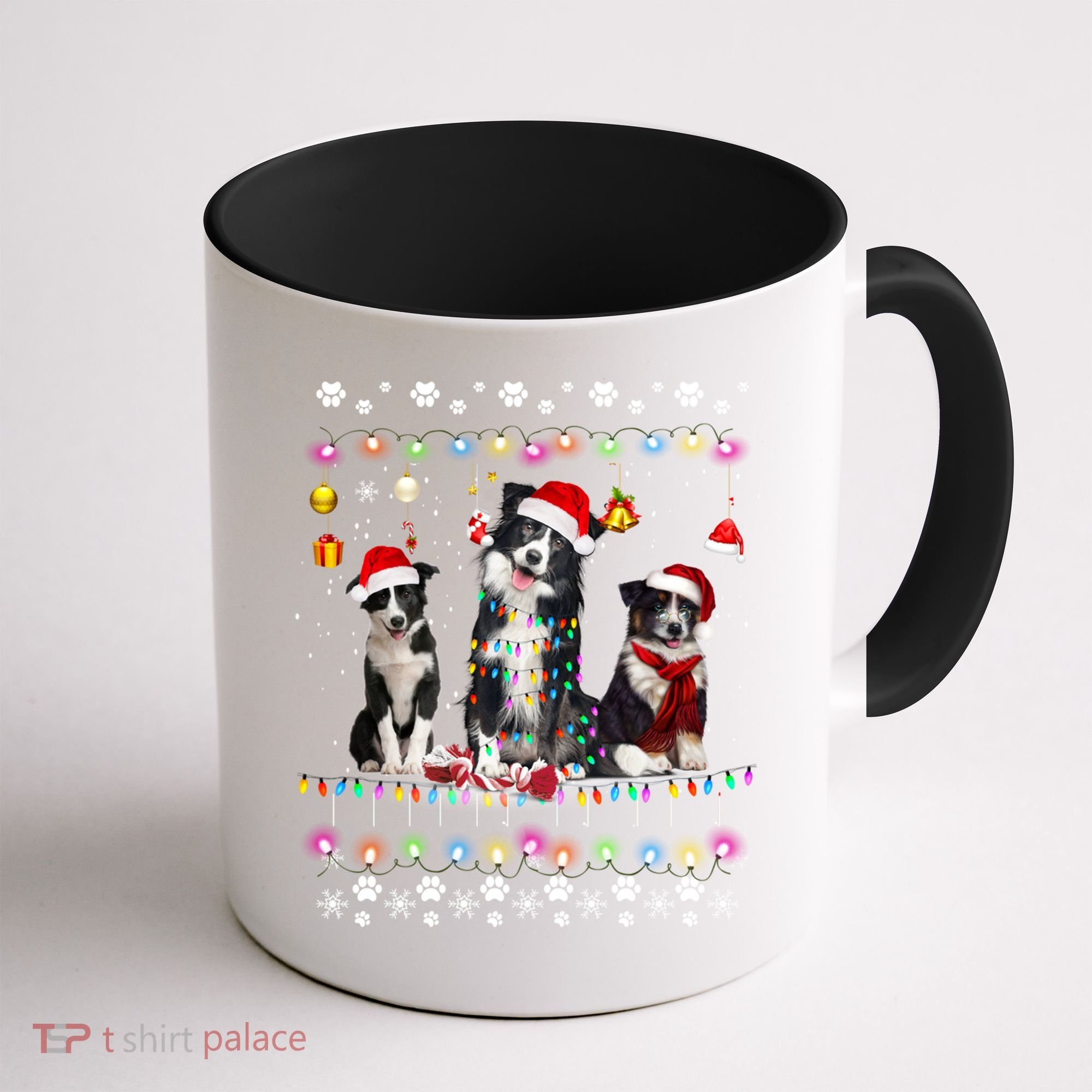 Xmas Lighting Matching Ugly Border Collie Dog Christmas Gift Coffee Mug