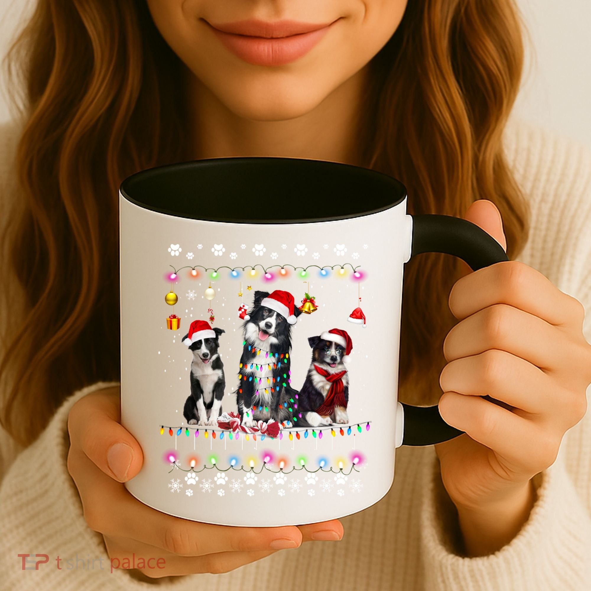 Xmas Lighting Matching Ugly Border Collie Dog Christmas Gift Coffee Mug
