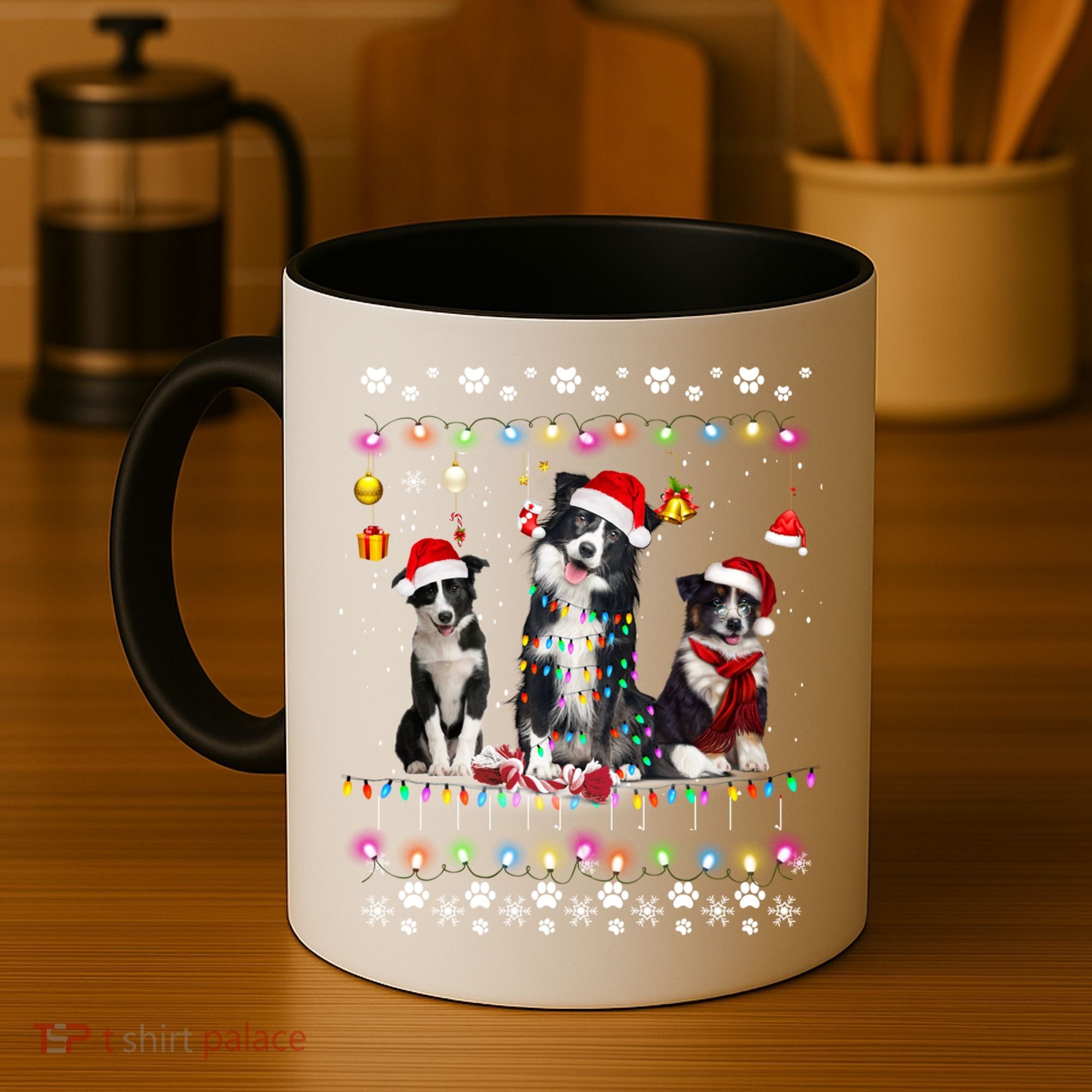 Xmas Lighting Matching Ugly Border Collie Dog Christmas Gift Coffee Mug