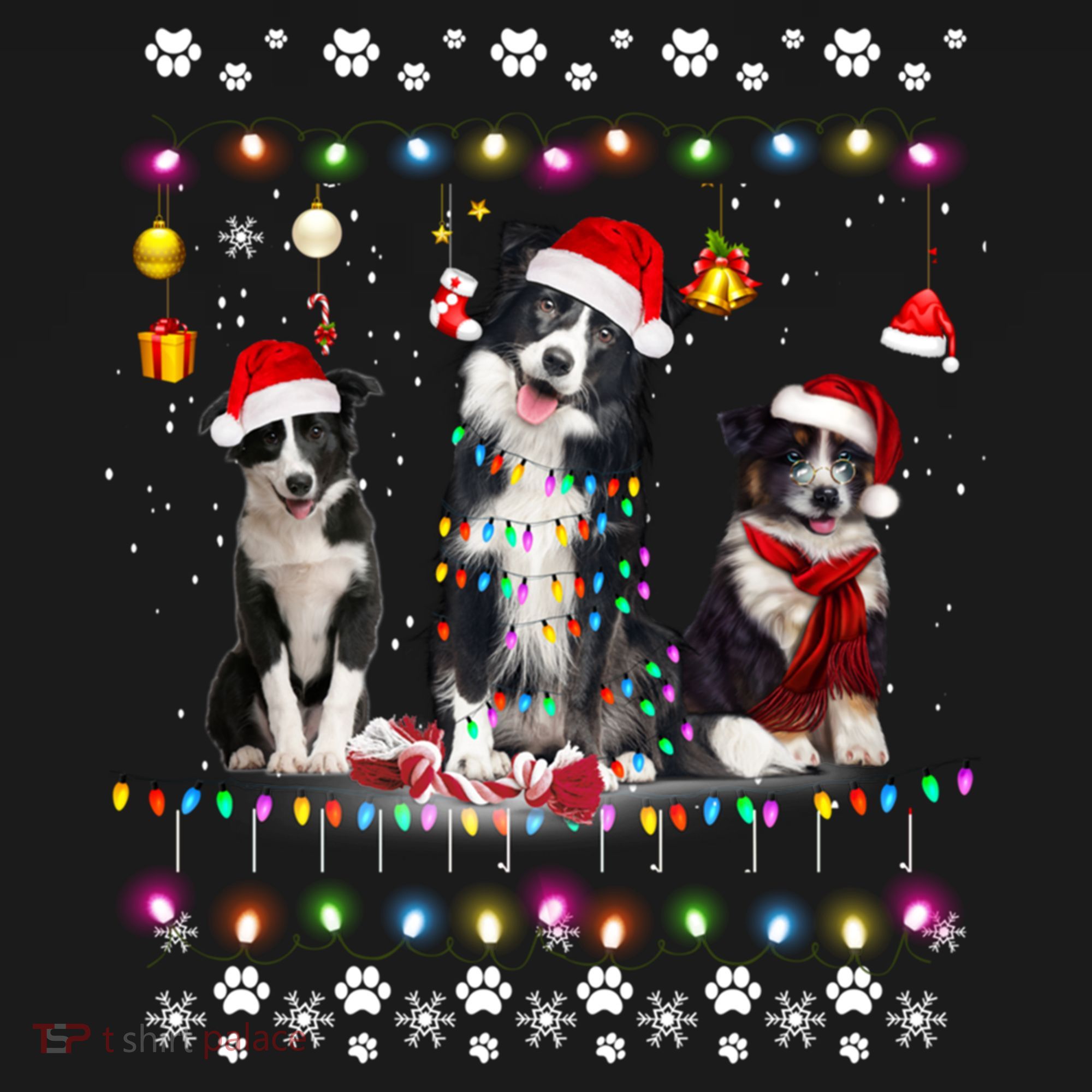 Xmas Lighting Matching Ugly Border Collie Dog Christmas Gift Women's Hoodie