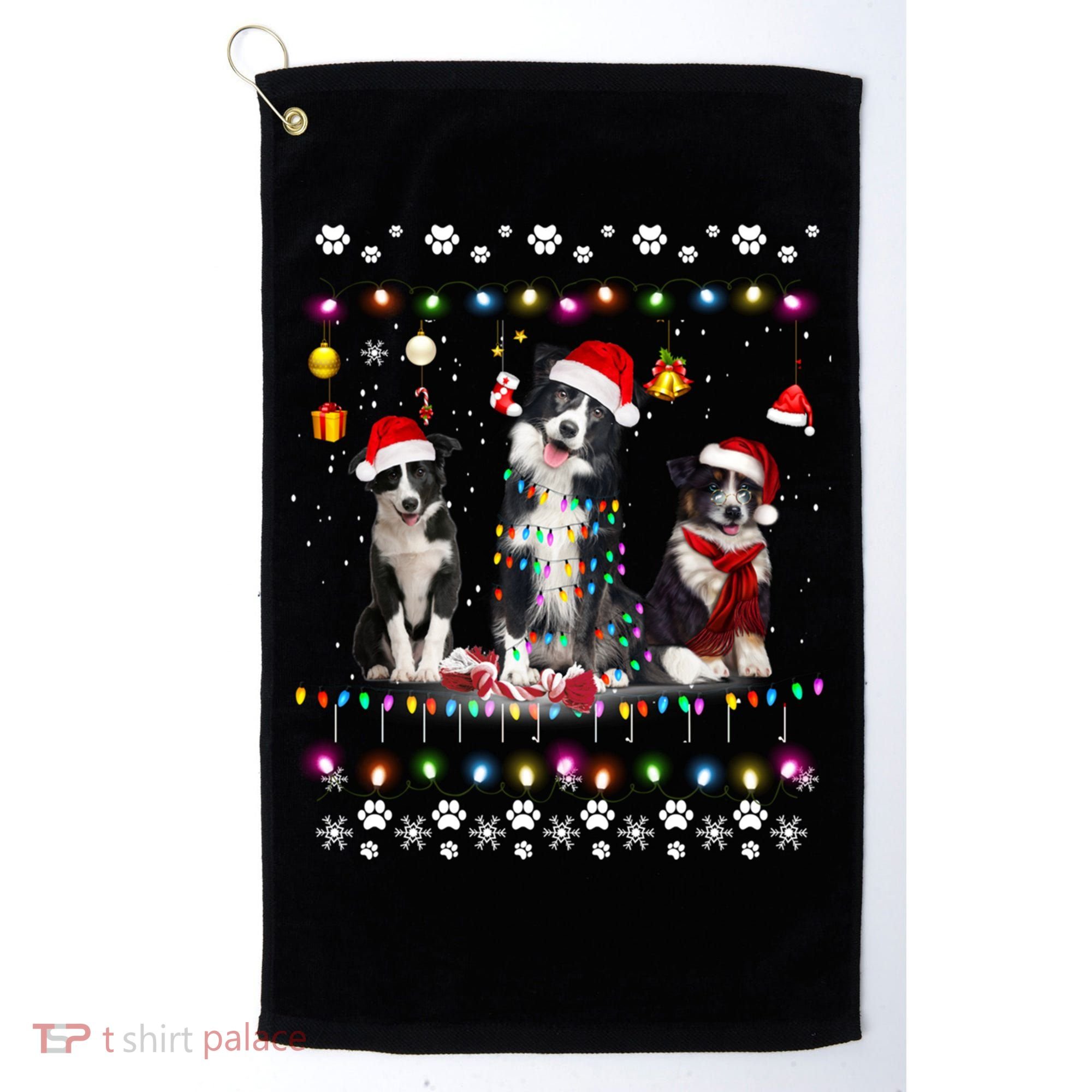 Xmas Lighting Matching Ugly Border Collie Dog Christmas Gift Golf Towel