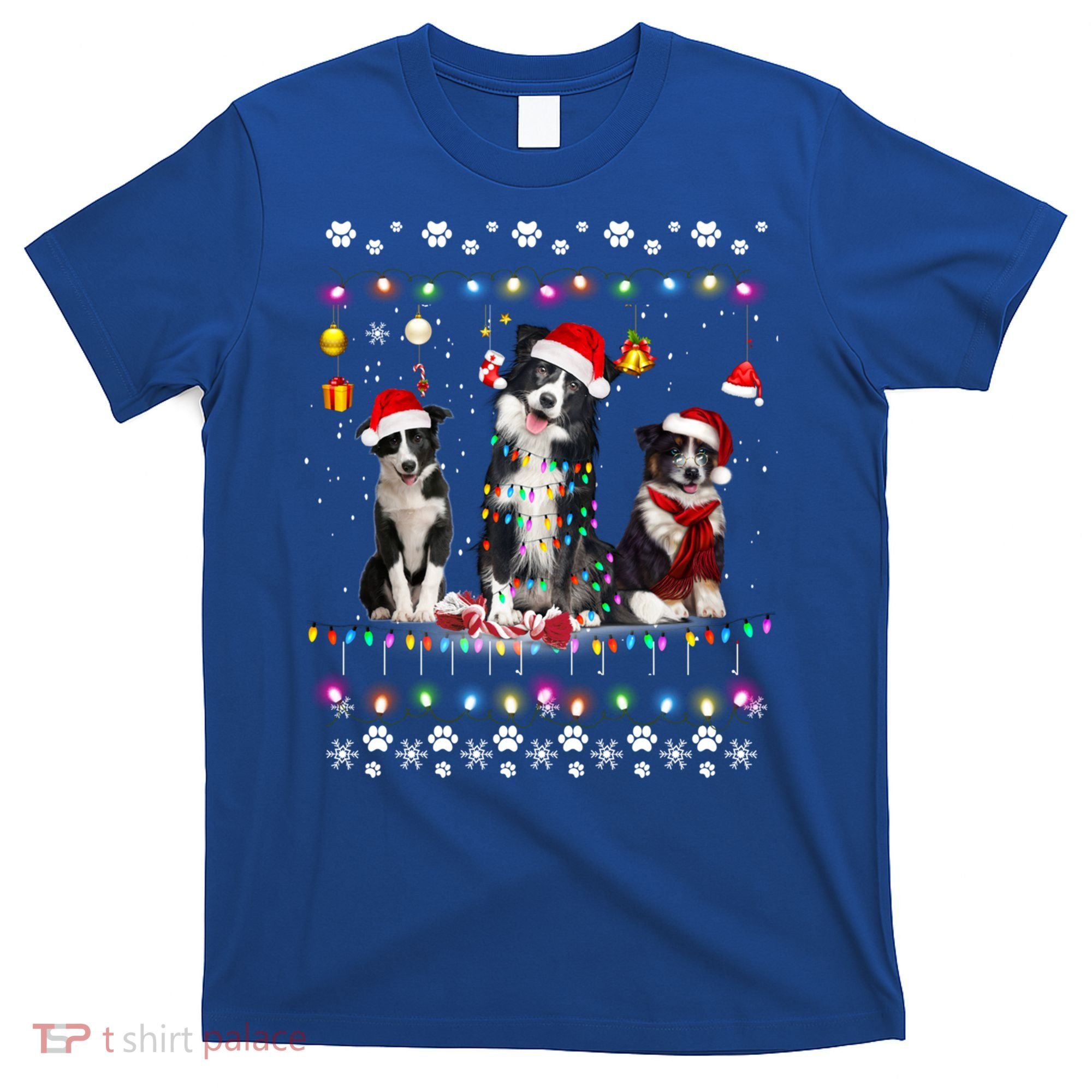 Xmas Lighting Matching Ugly Border Collie Dog Christmas Gift T-Shirt