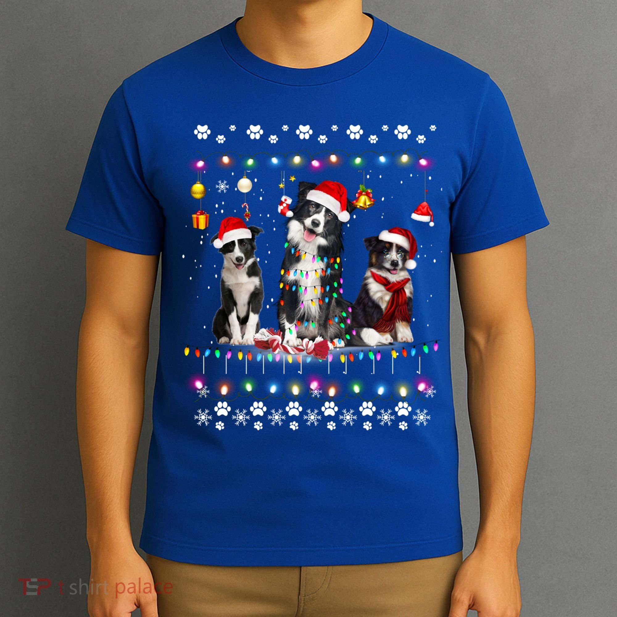 Xmas Lighting Matching Ugly Border Collie Dog Christmas Gift T-Shirt