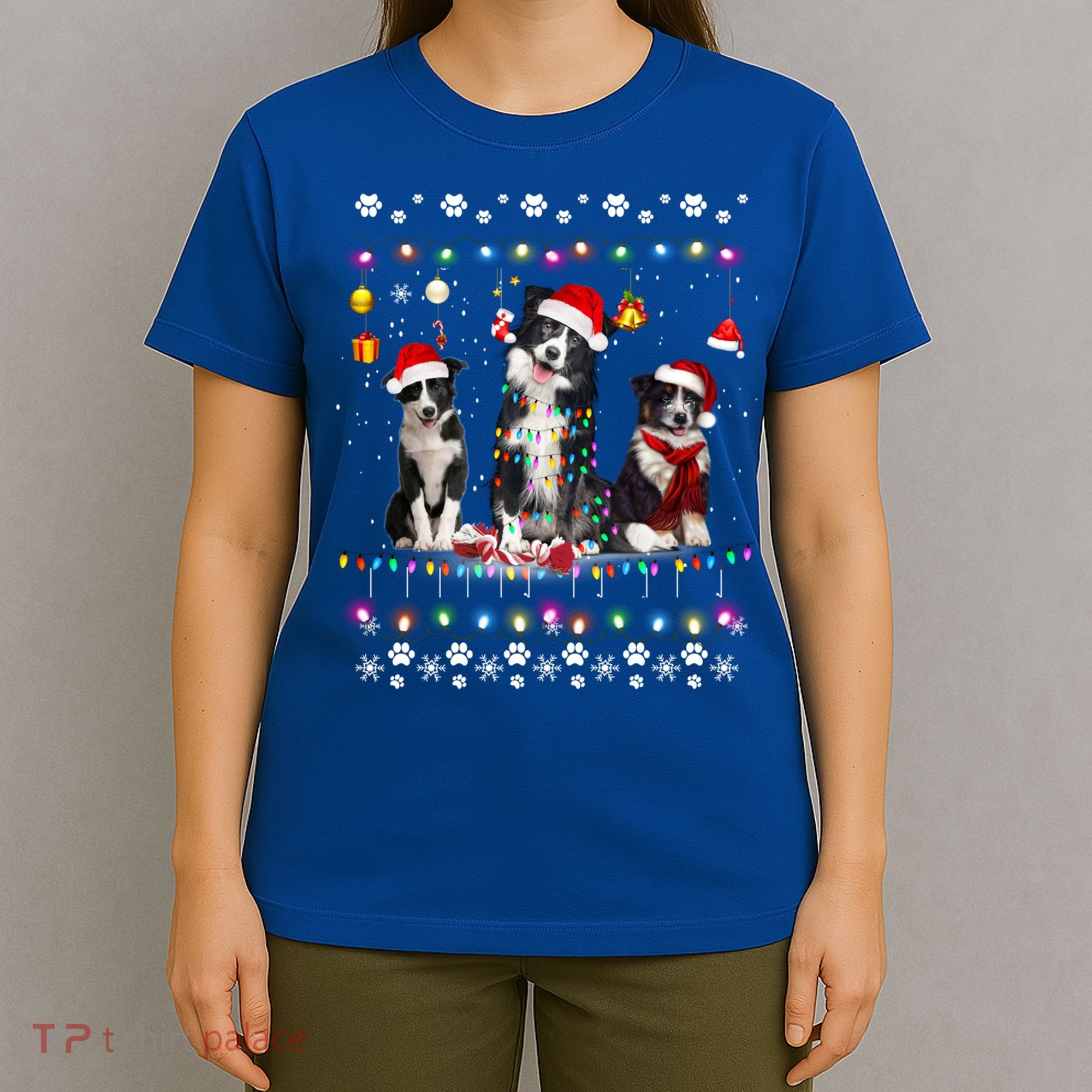 Xmas Lighting Matching Ugly Border Collie Dog Christmas Gift T-Shirt