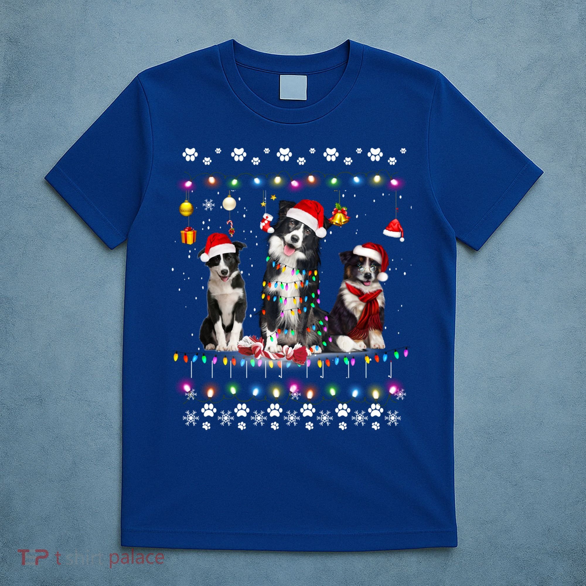 Xmas Lighting Matching Ugly Border Collie Dog Christmas Gift T-Shirt
