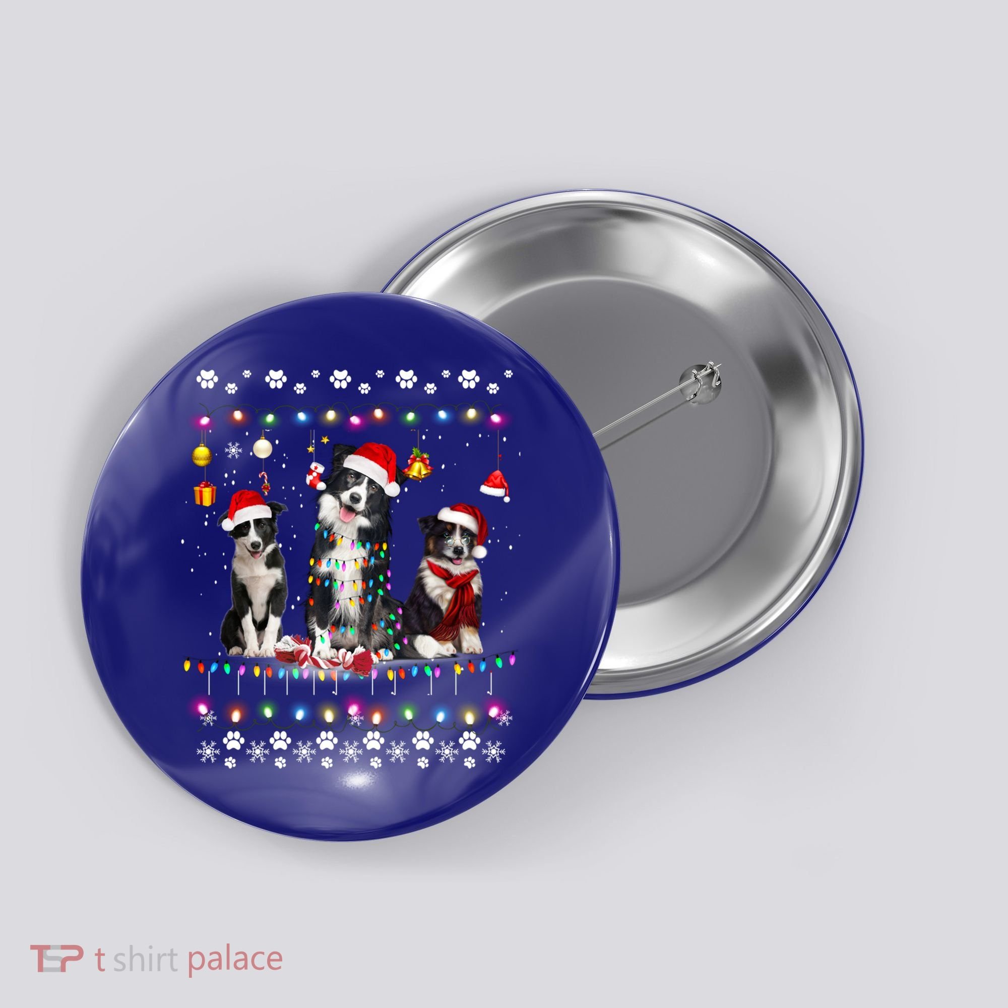 Xmas Lighting Matching Ugly Border Collie Dog Christmas Gift Button