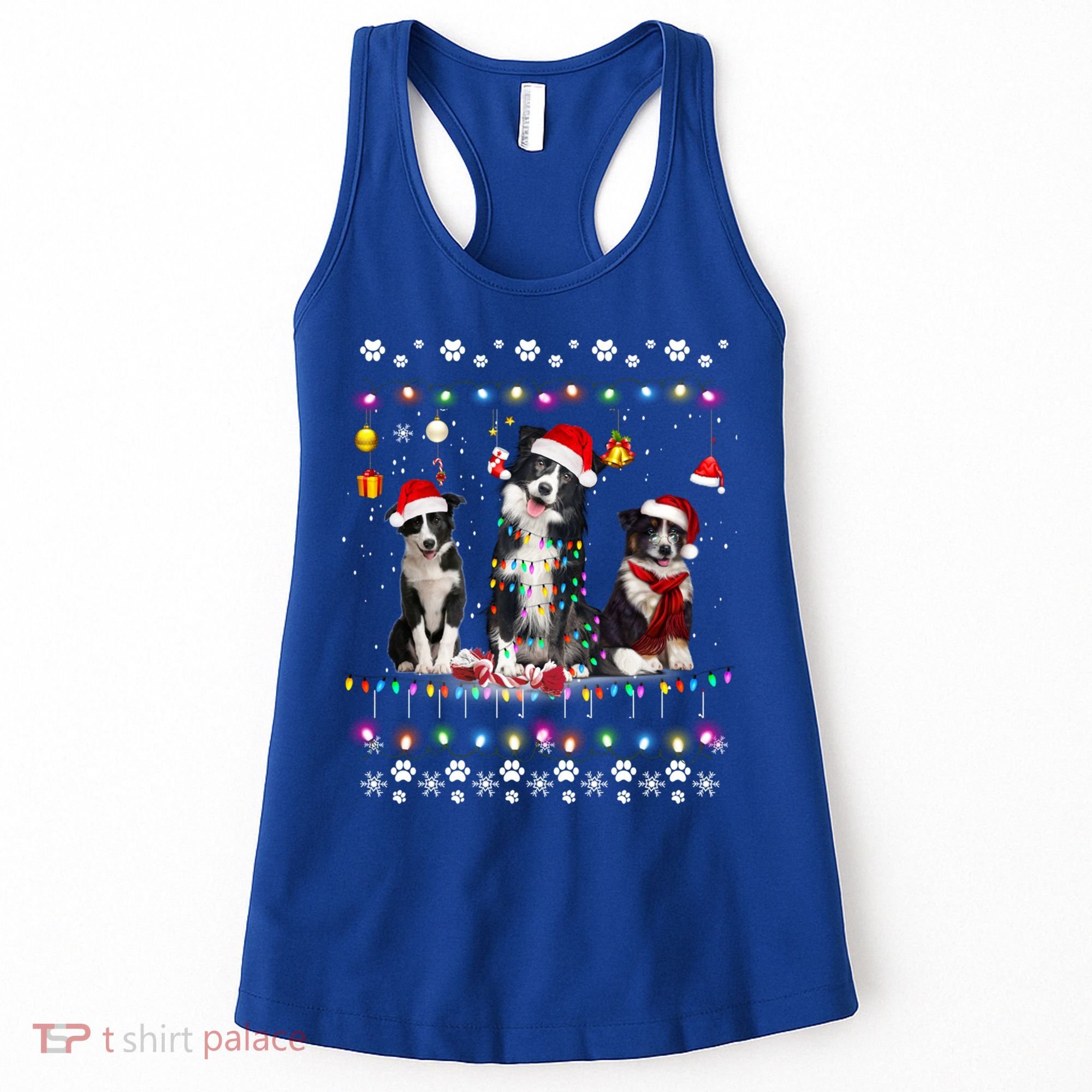Xmas Lighting Matching Ugly Border Collie Dog Christmas Gift Women's Tank Top