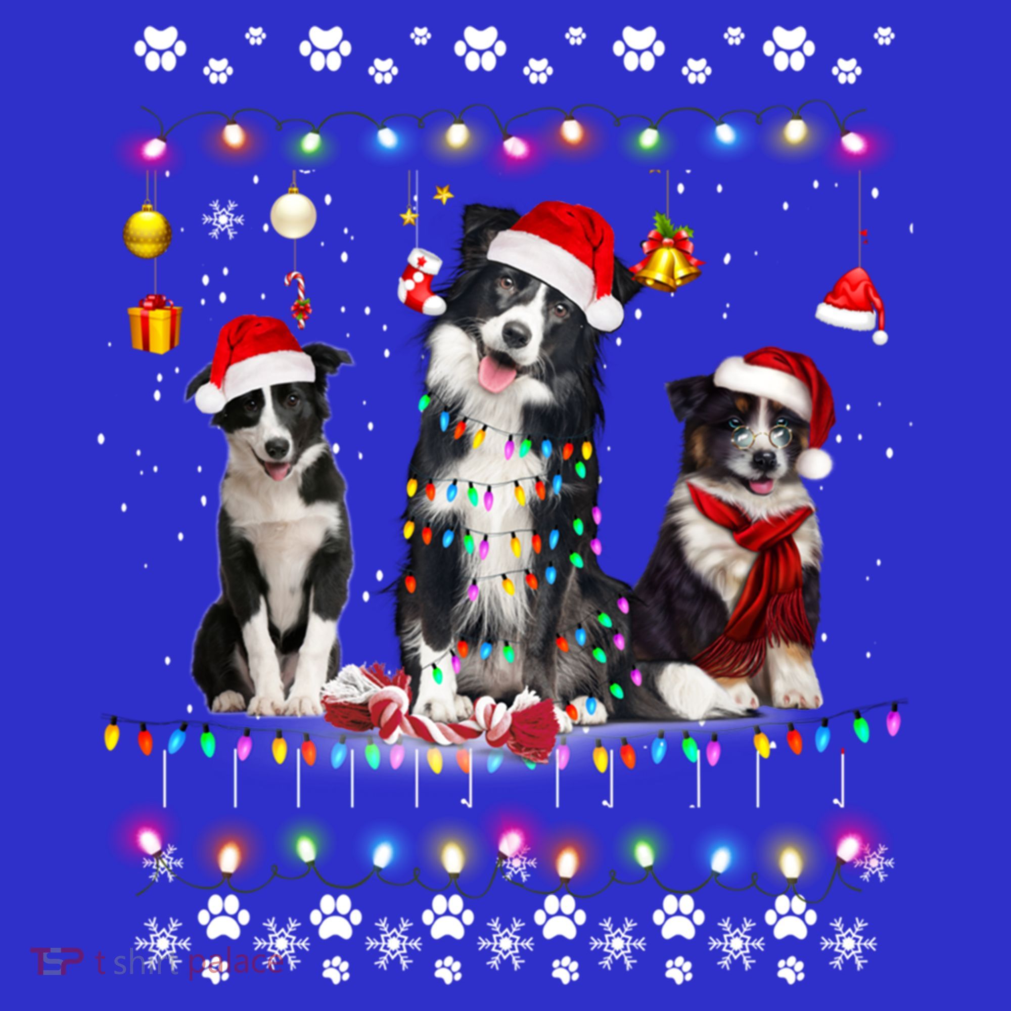 Xmas Lighting Matching Ugly Border Collie Dog Christmas Gift Women's Tank Top