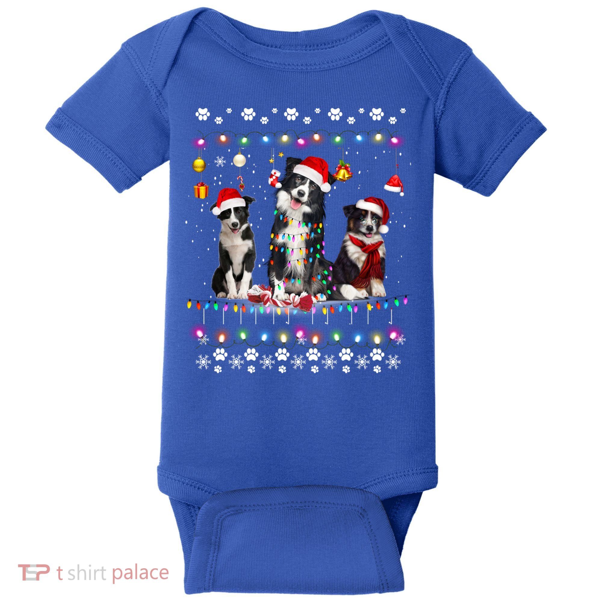 Xmas Lighting Matching Ugly Border Collie Dog Christmas Gift Baby Bodysuit