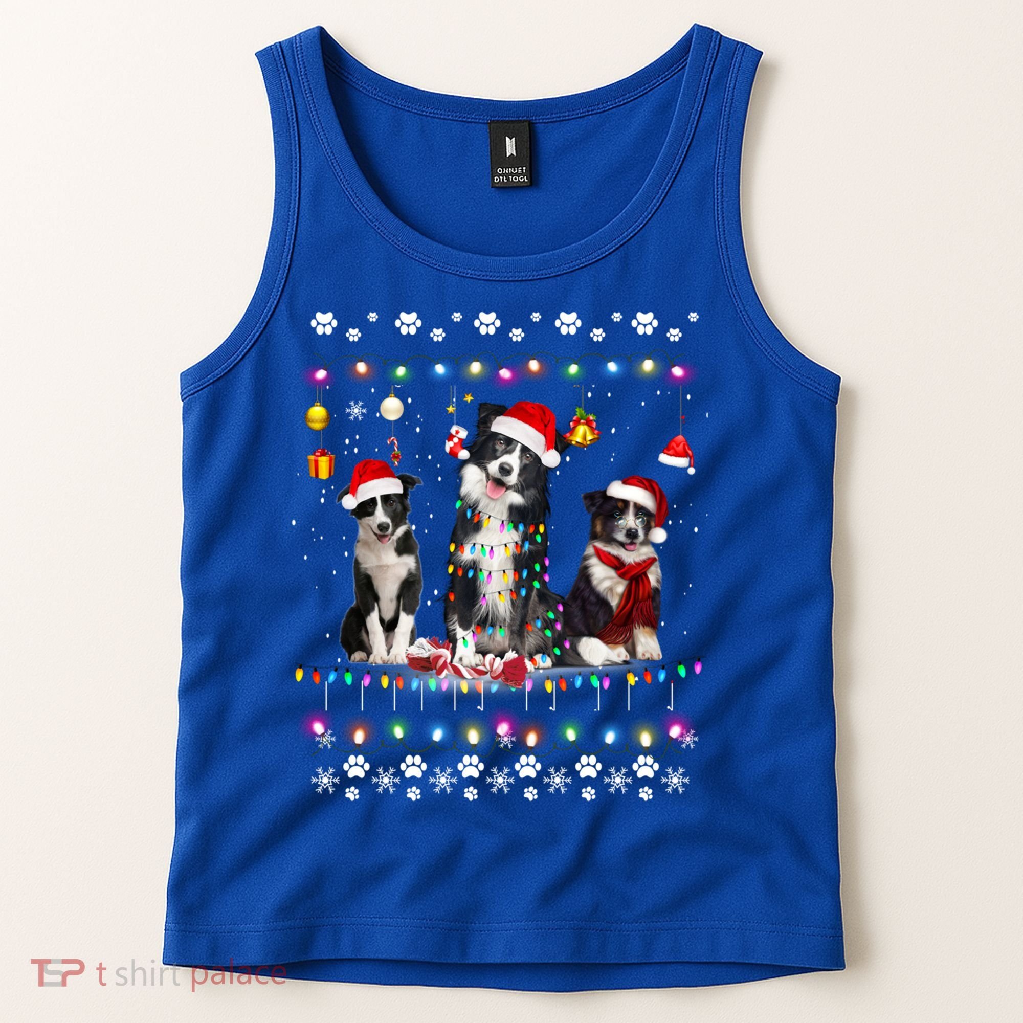 Xmas Lighting Matching Ugly Border Collie Dog Christmas Gift Tank Top