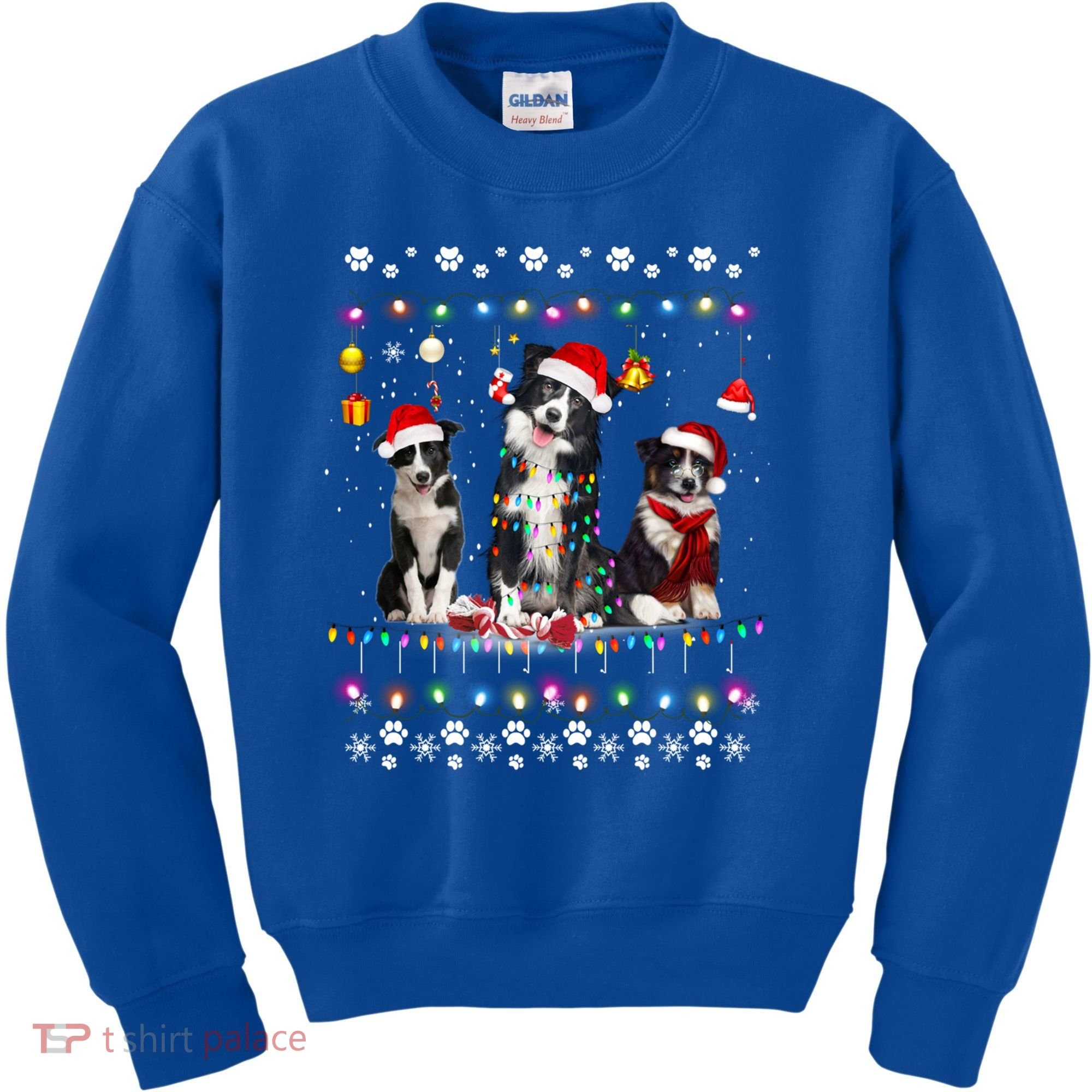 Xmas Lighting Matching Ugly Border Collie Dog Christmas Gift Kids Sweatshirt