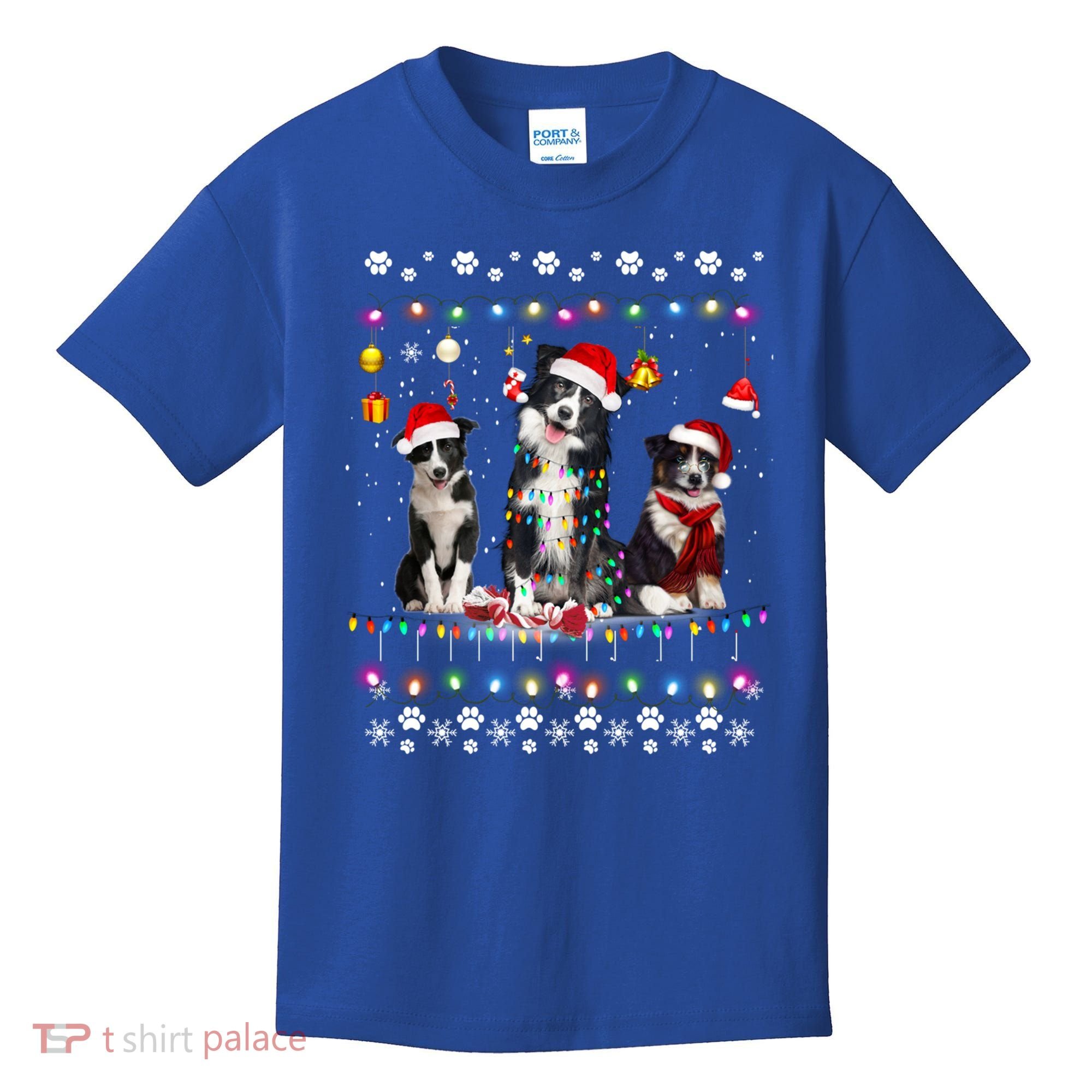 Xmas Lighting Matching Ugly Border Collie Dog Christmas Gift Kids T-Shirt