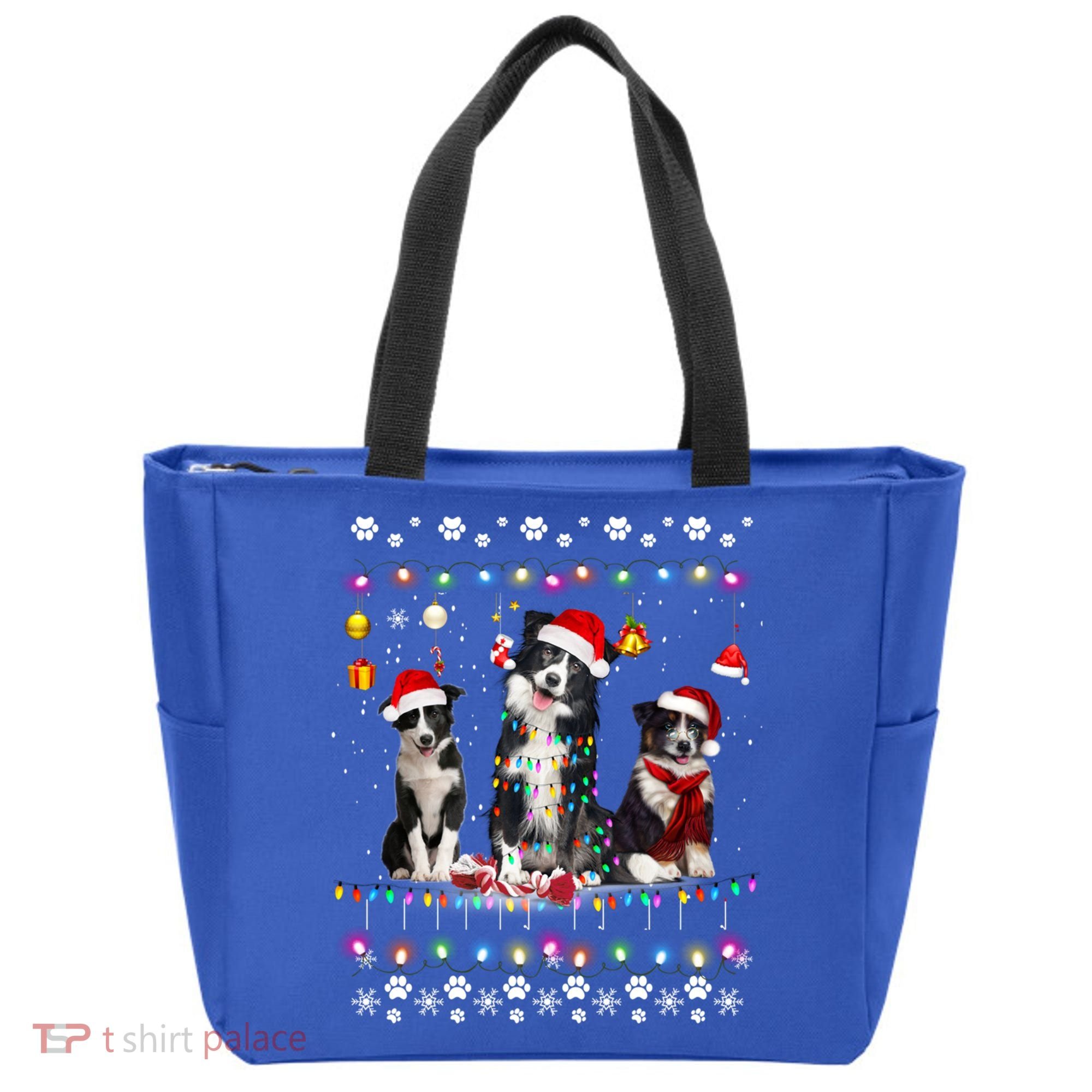 Xmas Lighting Matching Ugly Border Collie Dog Christmas Gift Tote Bag