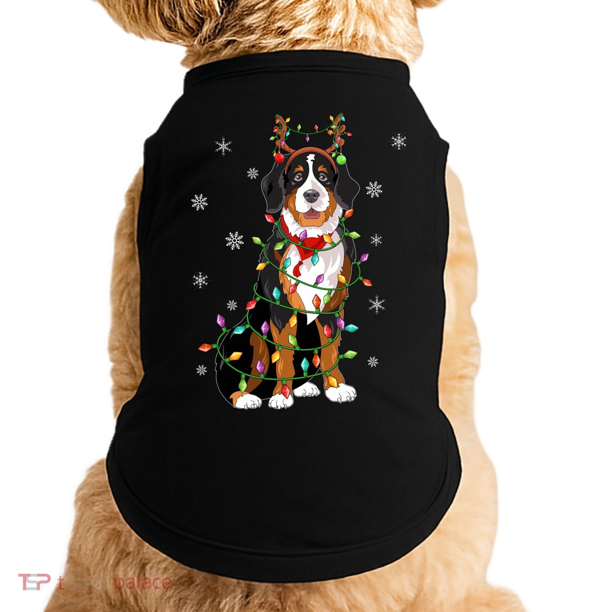Xmas Lighting Reindeer Hat Bernese Mountain Dog Christmas Gift Doggie Tank