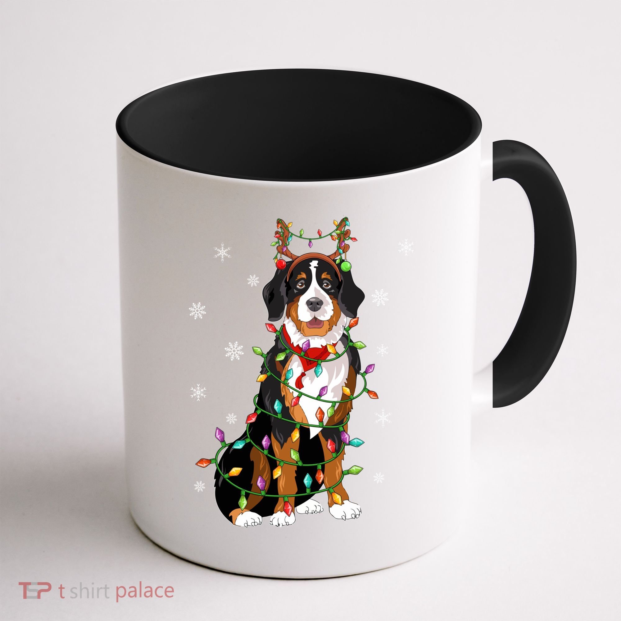 Xmas Lighting Reindeer Hat Bernese Mountain Dog Christmas Gift Coffee Mug