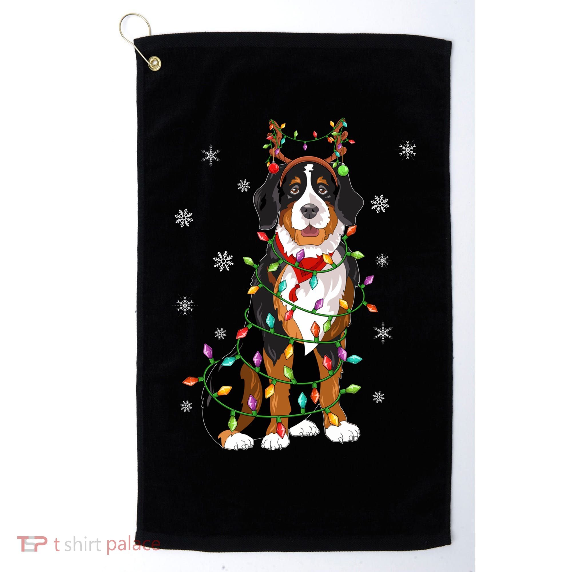 Xmas Lighting Reindeer Hat Bernese Mountain Dog Christmas Gift Golf Towel