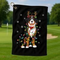 Xmas Lighting Reindeer Hat Bernese Mountain Dog Christmas Gift Golf Towel thumb 1