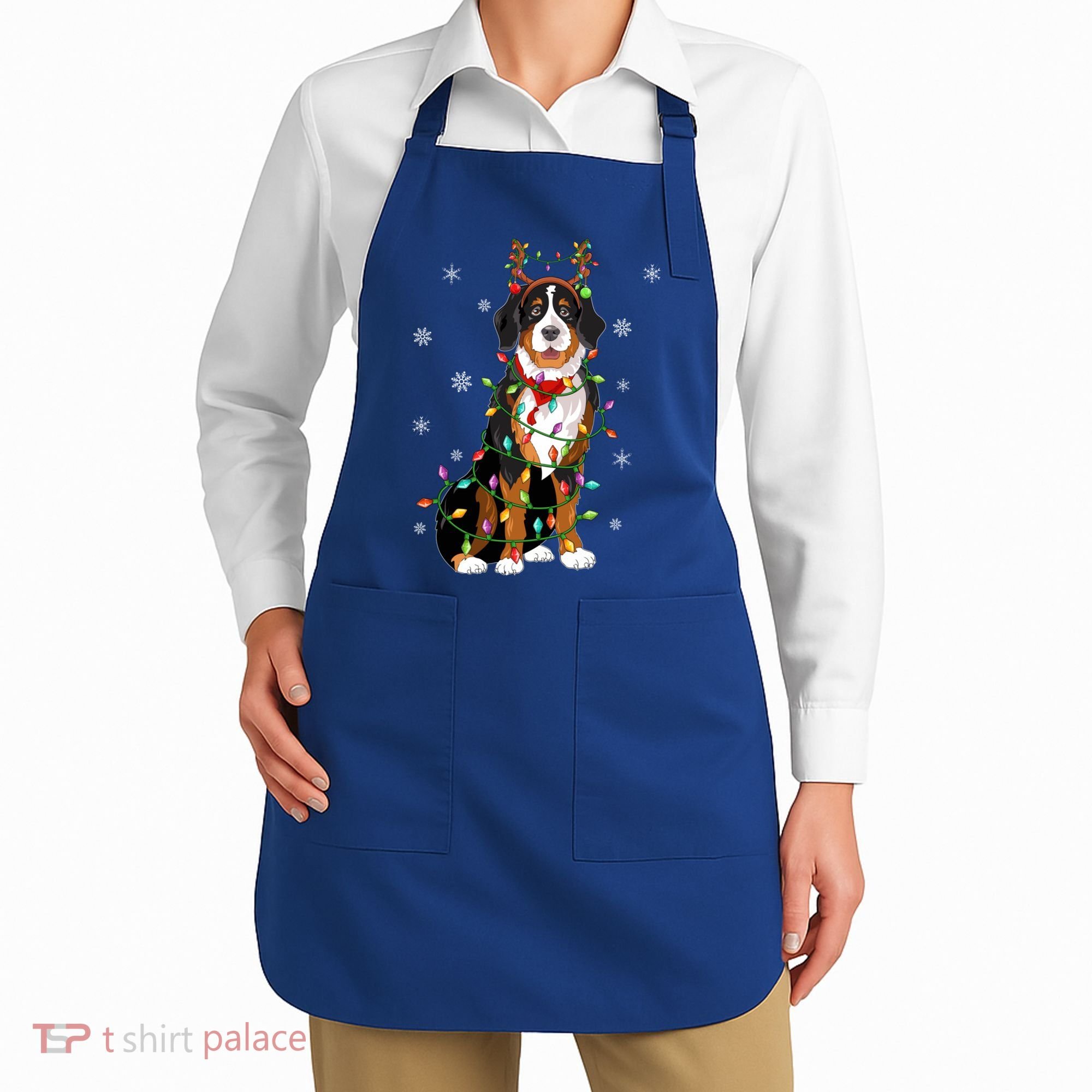 Xmas Lighting Reindeer Hat Bernese Mountain Dog Christmas Gift Apron