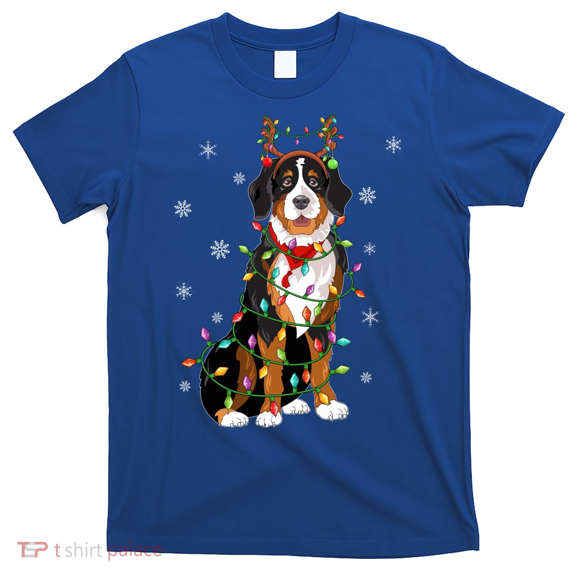 Xmas Lighting Reindeer Hat Bernese Mountain Dog Christmas Gift T-Shirt