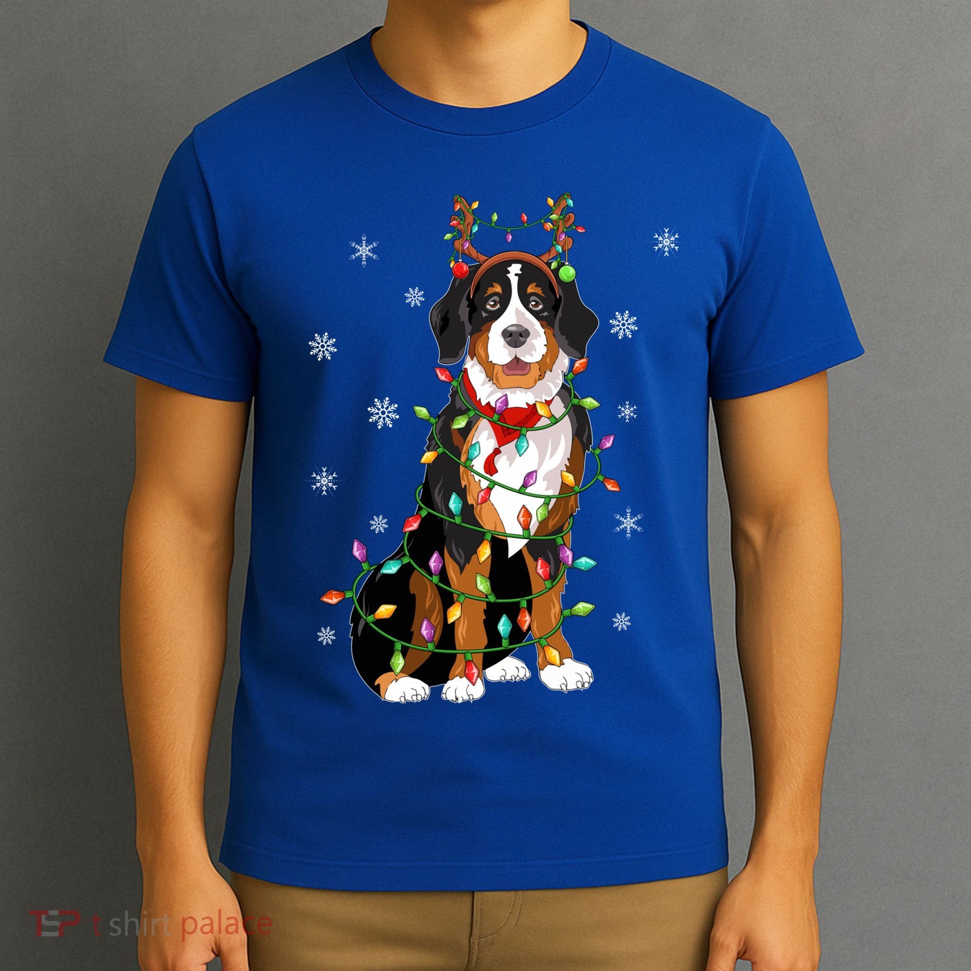 Xmas Lighting Reindeer Hat Bernese Mountain Dog Christmas Gift T-Shirt