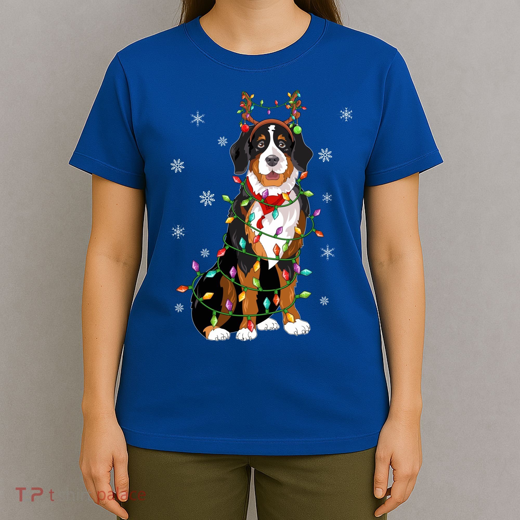 Xmas Lighting Reindeer Hat Bernese Mountain Dog Christmas Gift T-Shirt