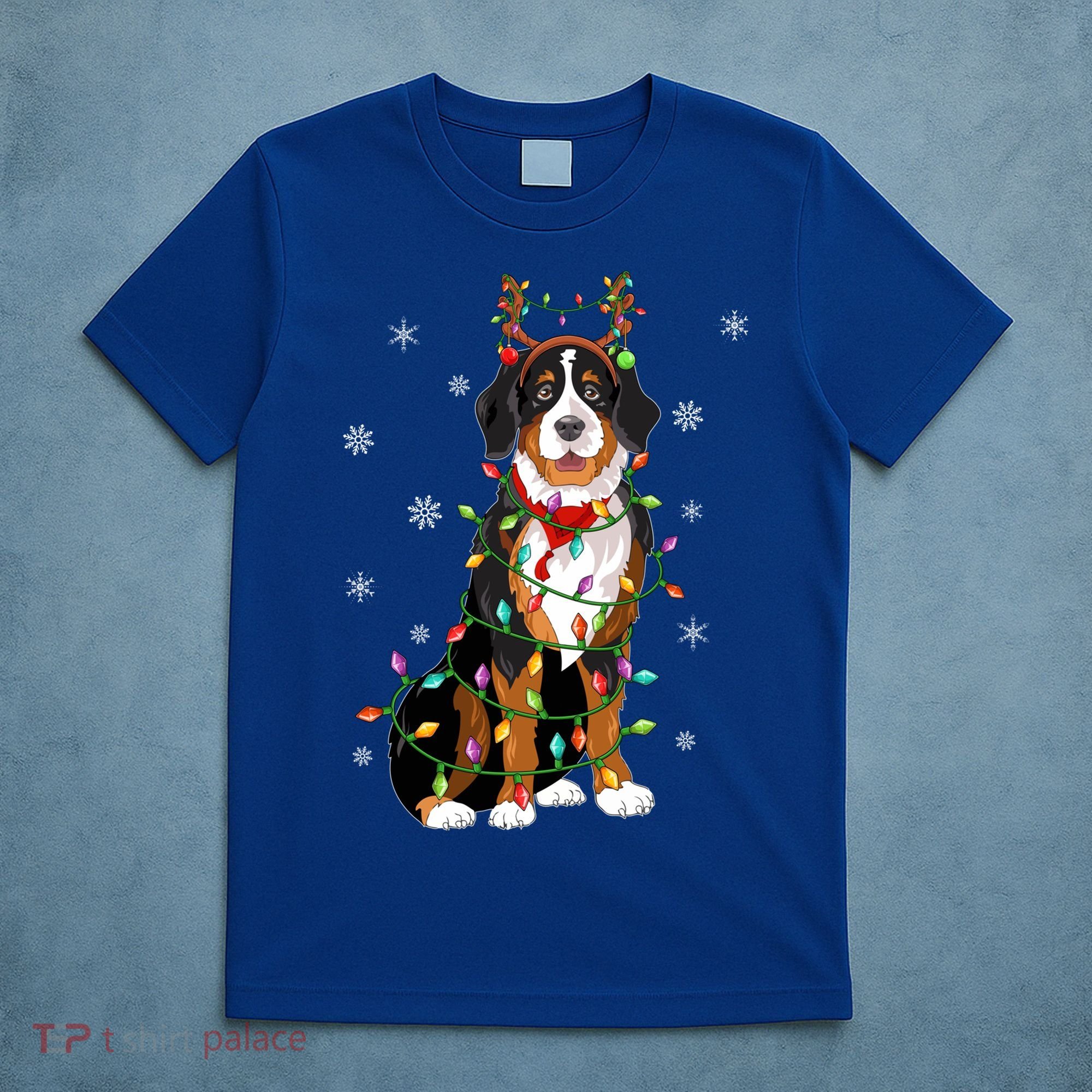 Xmas Lighting Reindeer Hat Bernese Mountain Dog Christmas Gift T-Shirt