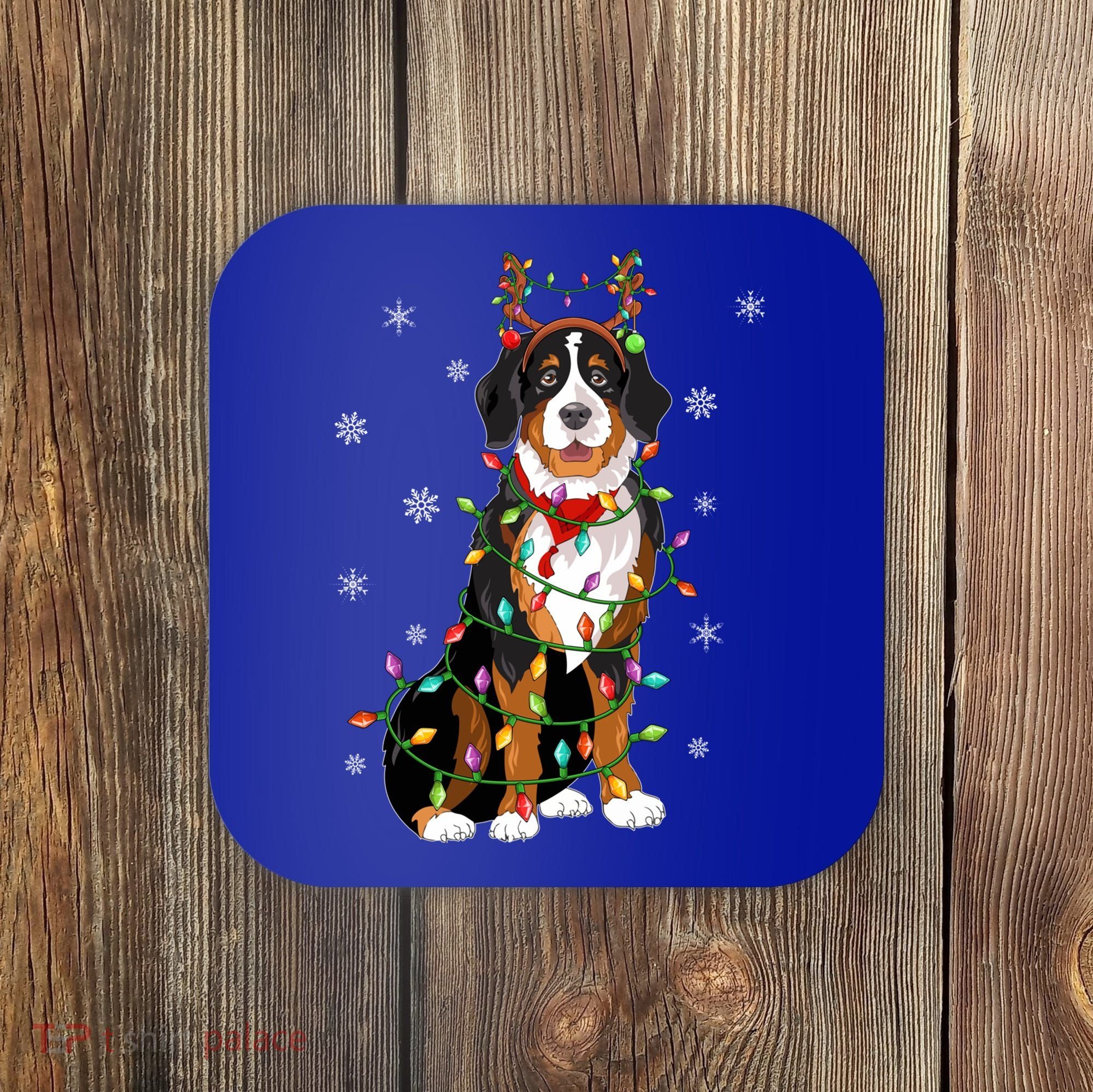 Xmas Lighting Reindeer Hat Bernese Mountain Dog Christmas Gift Coaster