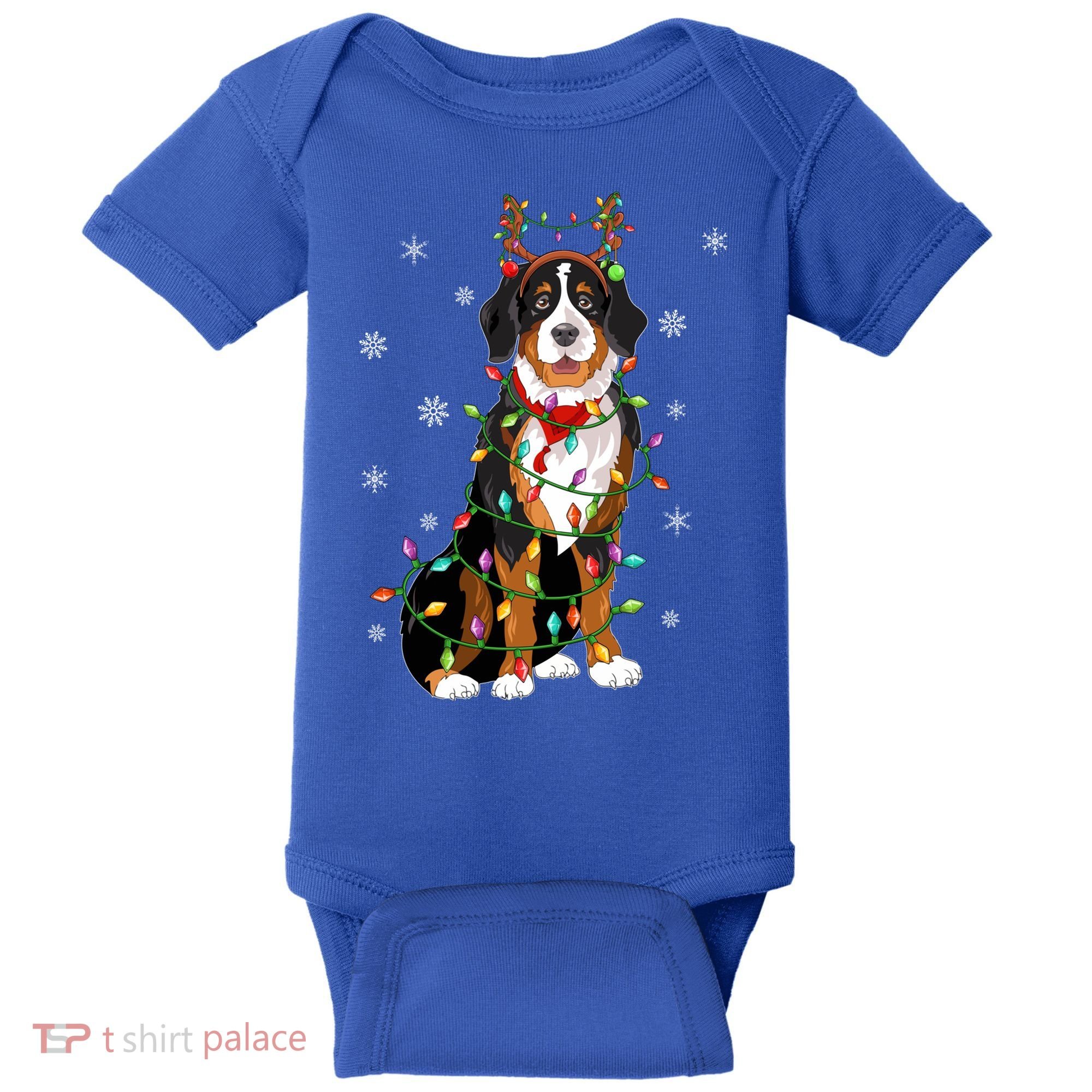 Xmas Lighting Reindeer Hat Bernese Mountain Dog Christmas Gift Baby Bodysuit
