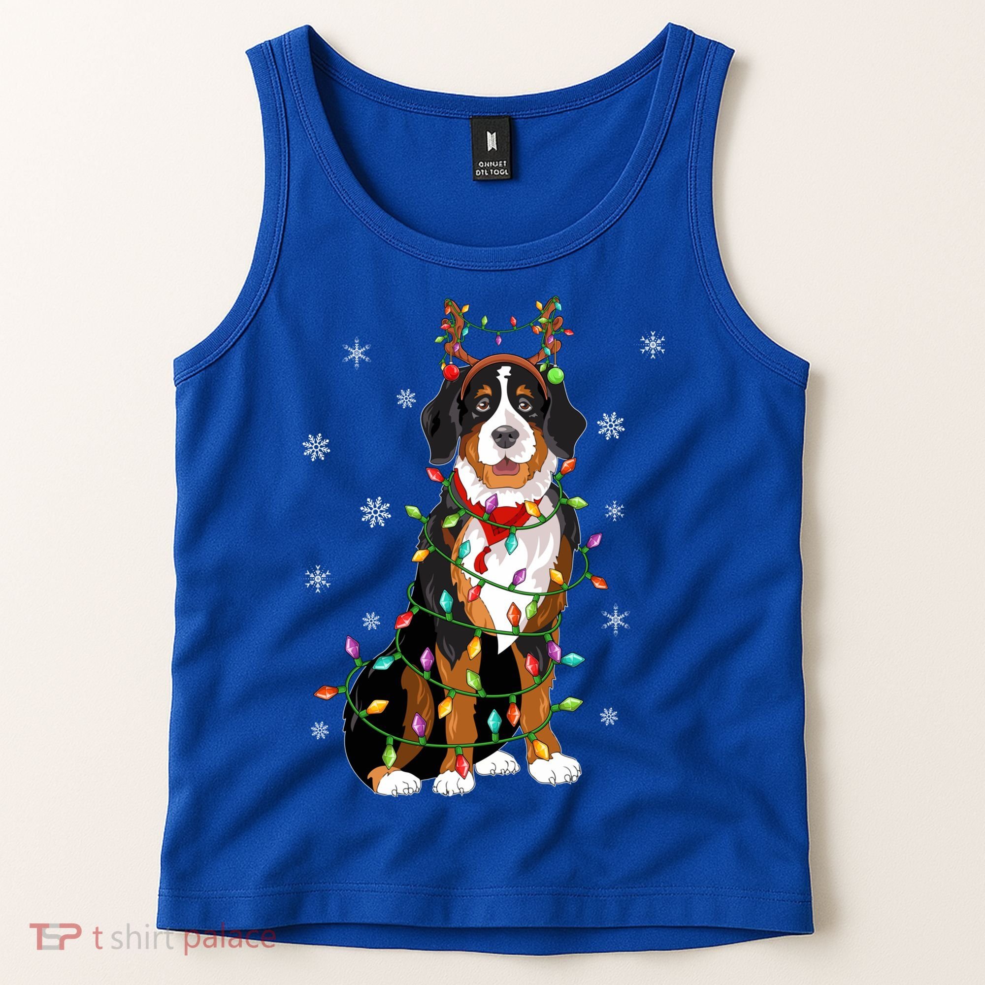 Xmas Lighting Reindeer Hat Bernese Mountain Dog Christmas Gift Tank Top
