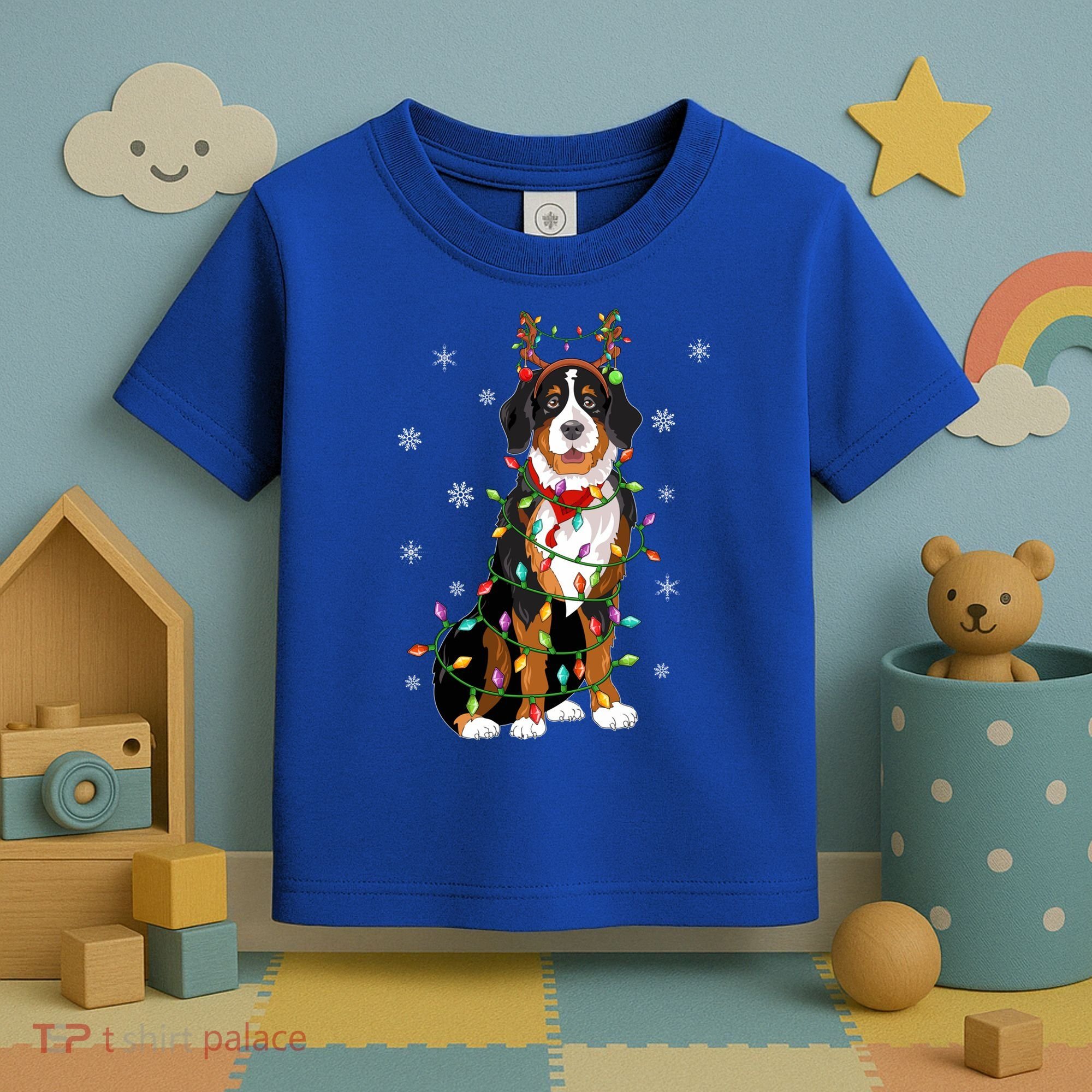 Xmas Lighting Reindeer Hat Bernese Mountain Dog Christmas Gift Toddler T-Shirt
