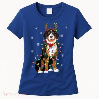 Xmas Lighting Reindeer Hat Bernese Mountain Dog Christmas Gift Women's T-Shirt