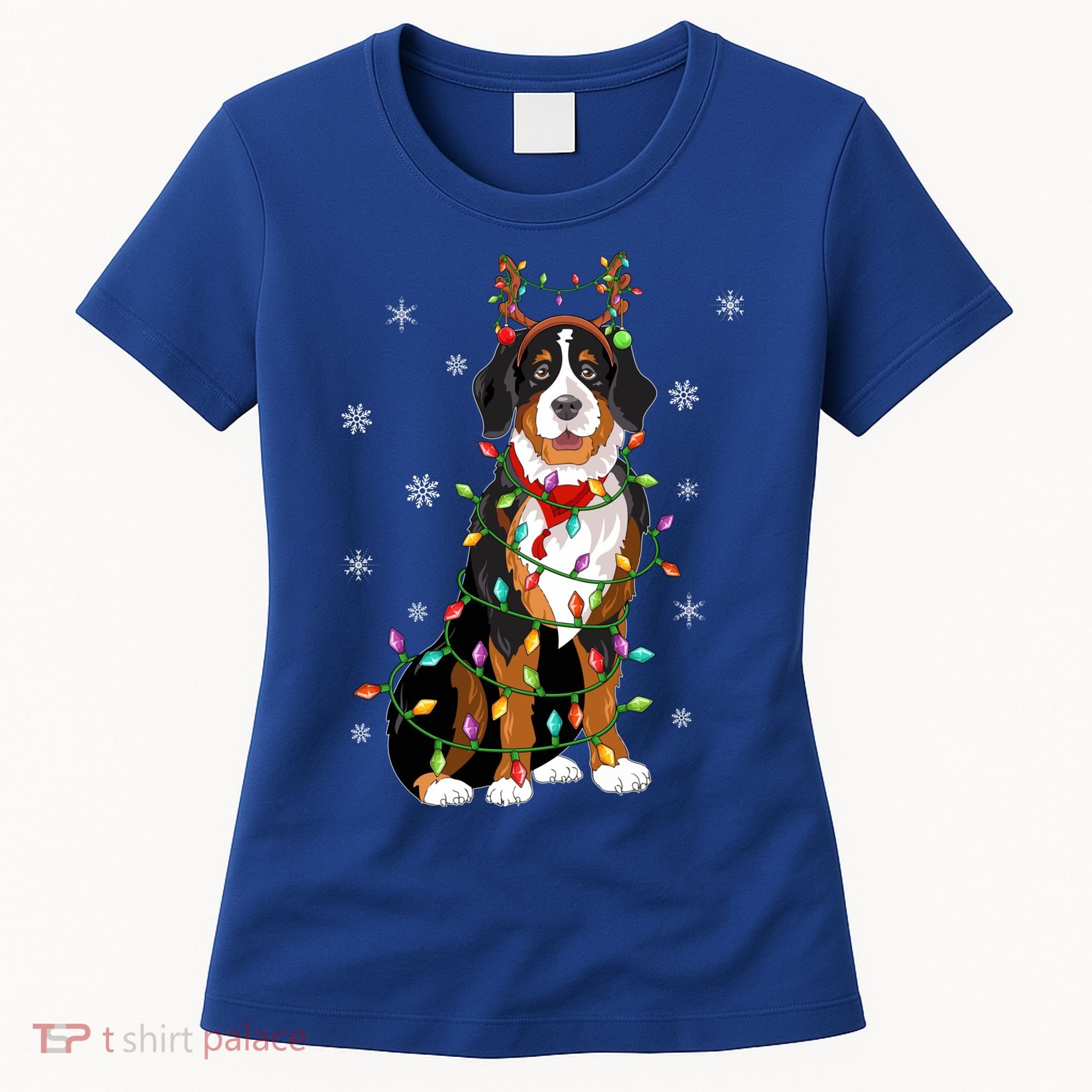 Xmas Lighting Reindeer Hat Bernese Mountain Dog Christmas Gift Women's T-Shirt