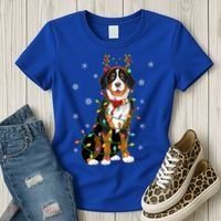 Xmas Lighting Reindeer Hat Bernese Mountain Dog Christmas Gift Women's T-Shirt thumb 3