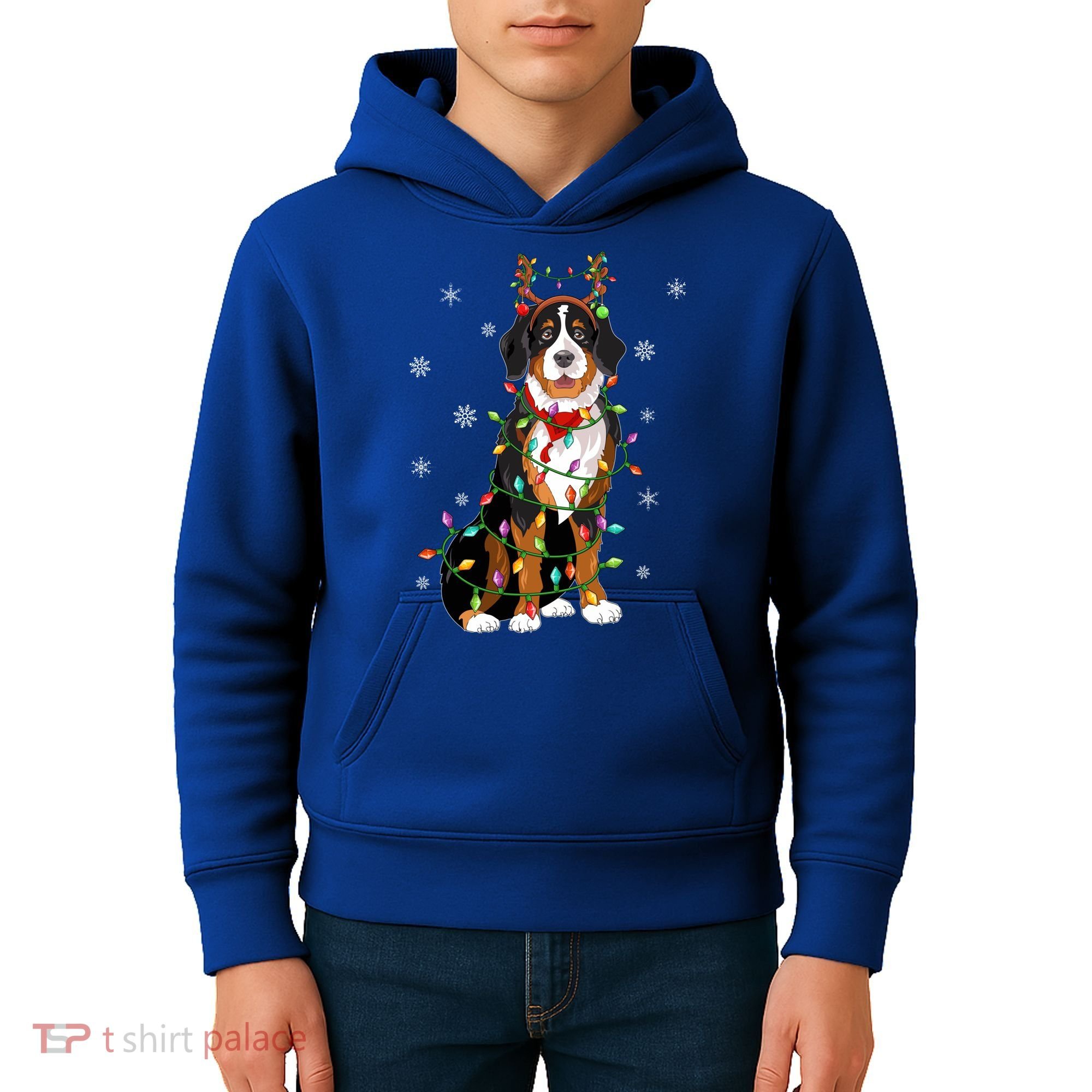 Xmas Lighting Reindeer Hat Bernese Mountain Dog Christmas Gift Kids Hoodie