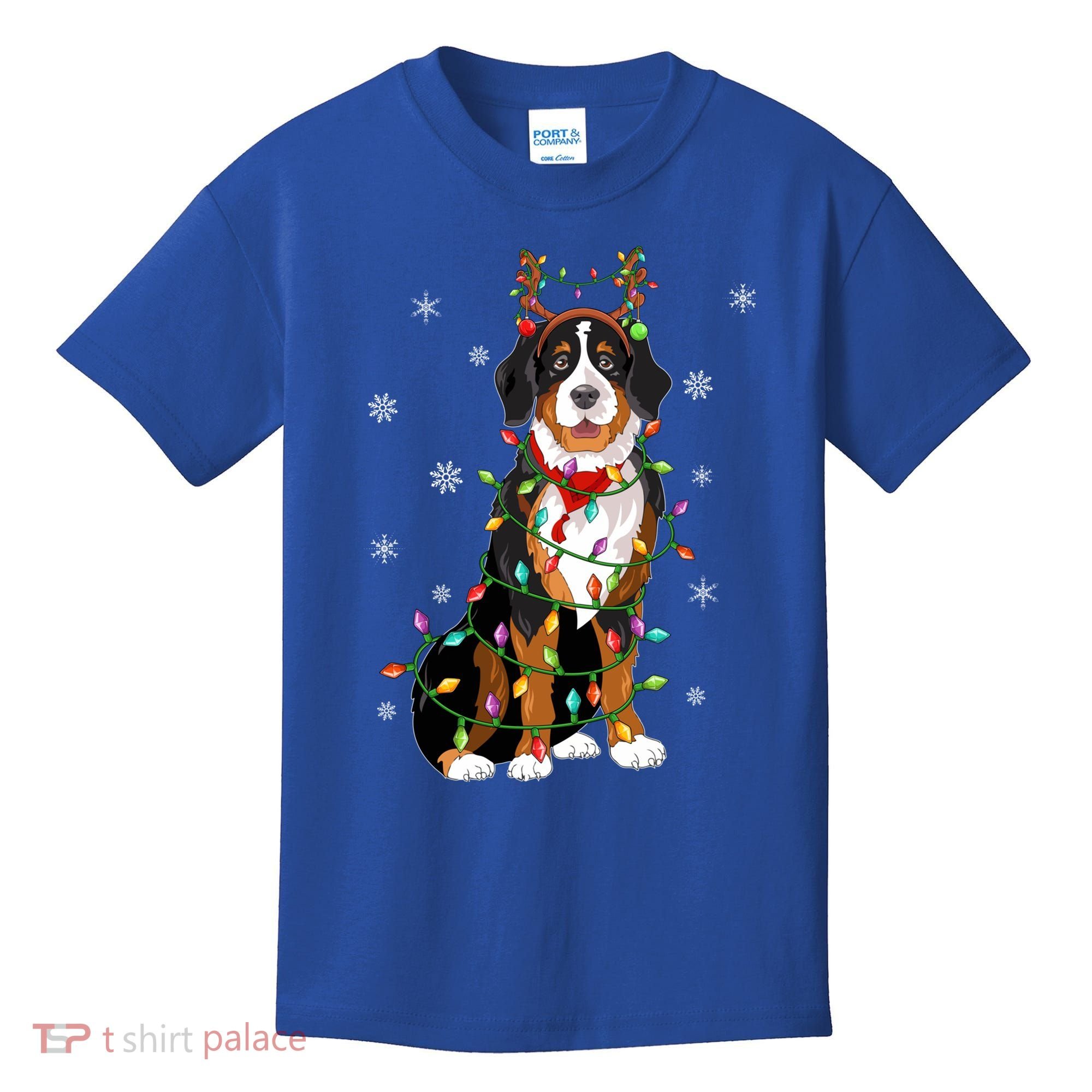 Xmas Lighting Reindeer Hat Bernese Mountain Dog Christmas Gift Kids T-Shirt