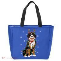 Xmas Lighting Reindeer Hat Bernese Mountain Dog Christmas Gift Tote Bag thumb 0