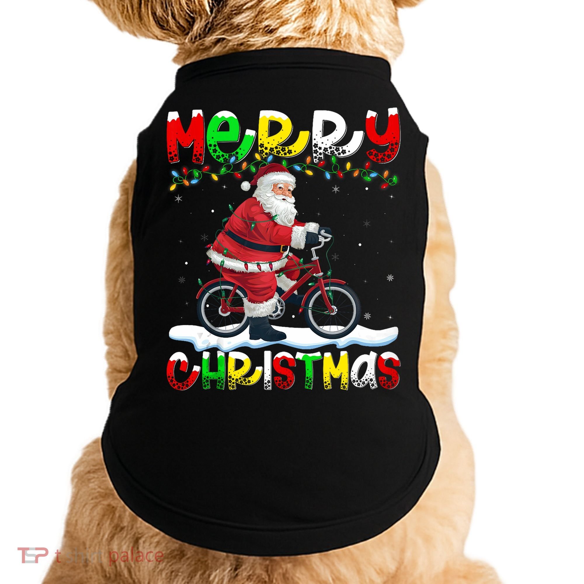 Xmas Lighting Santa Cycling Merry Christmas Doggie Tank