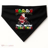 Xmas Lighting Santa Cycling Merry Christmas USA-Made Doggie Bandana thumb 0
